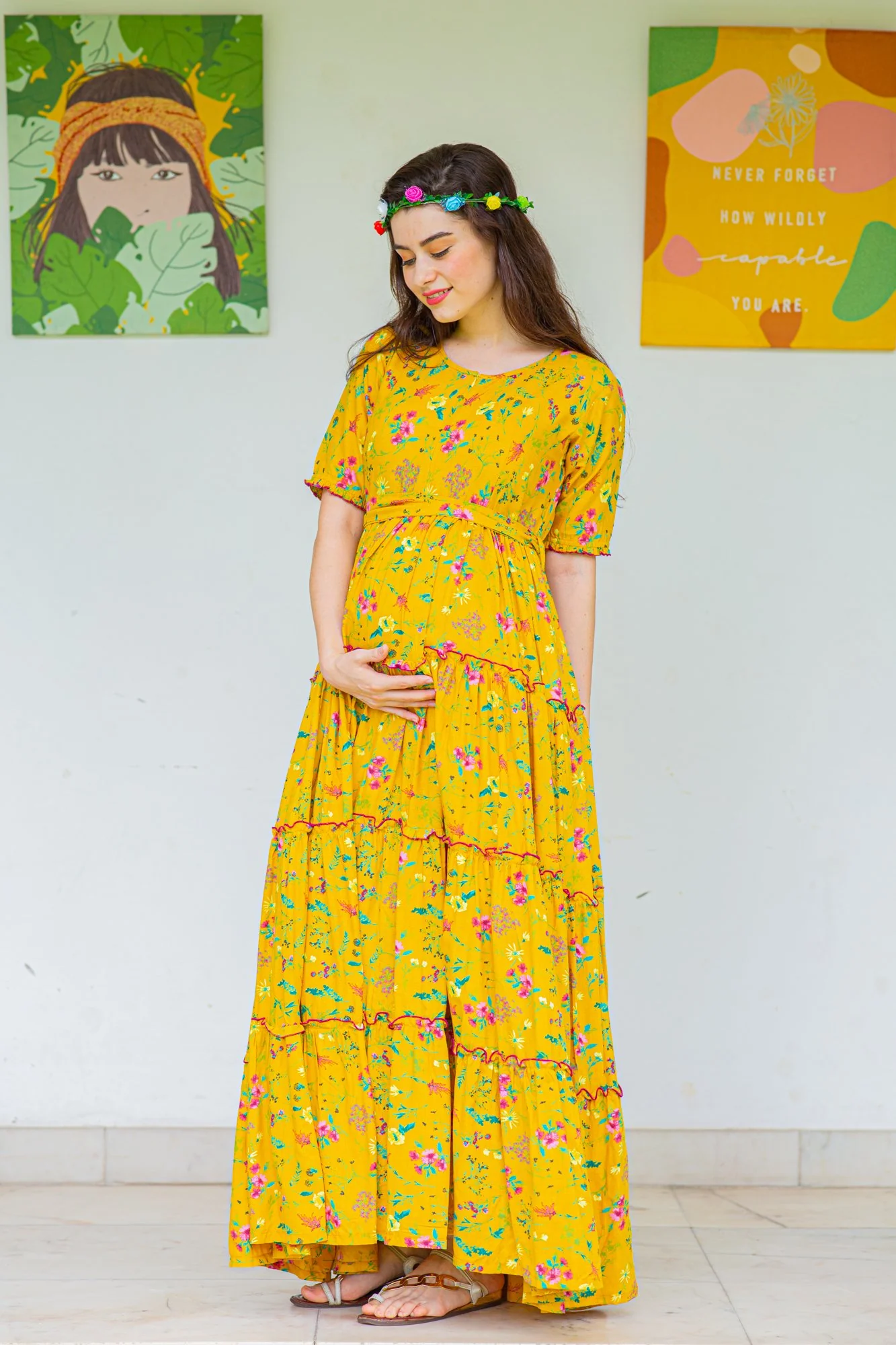 Jade Sunny Frill Maternity & Nursing Dress - Chenance