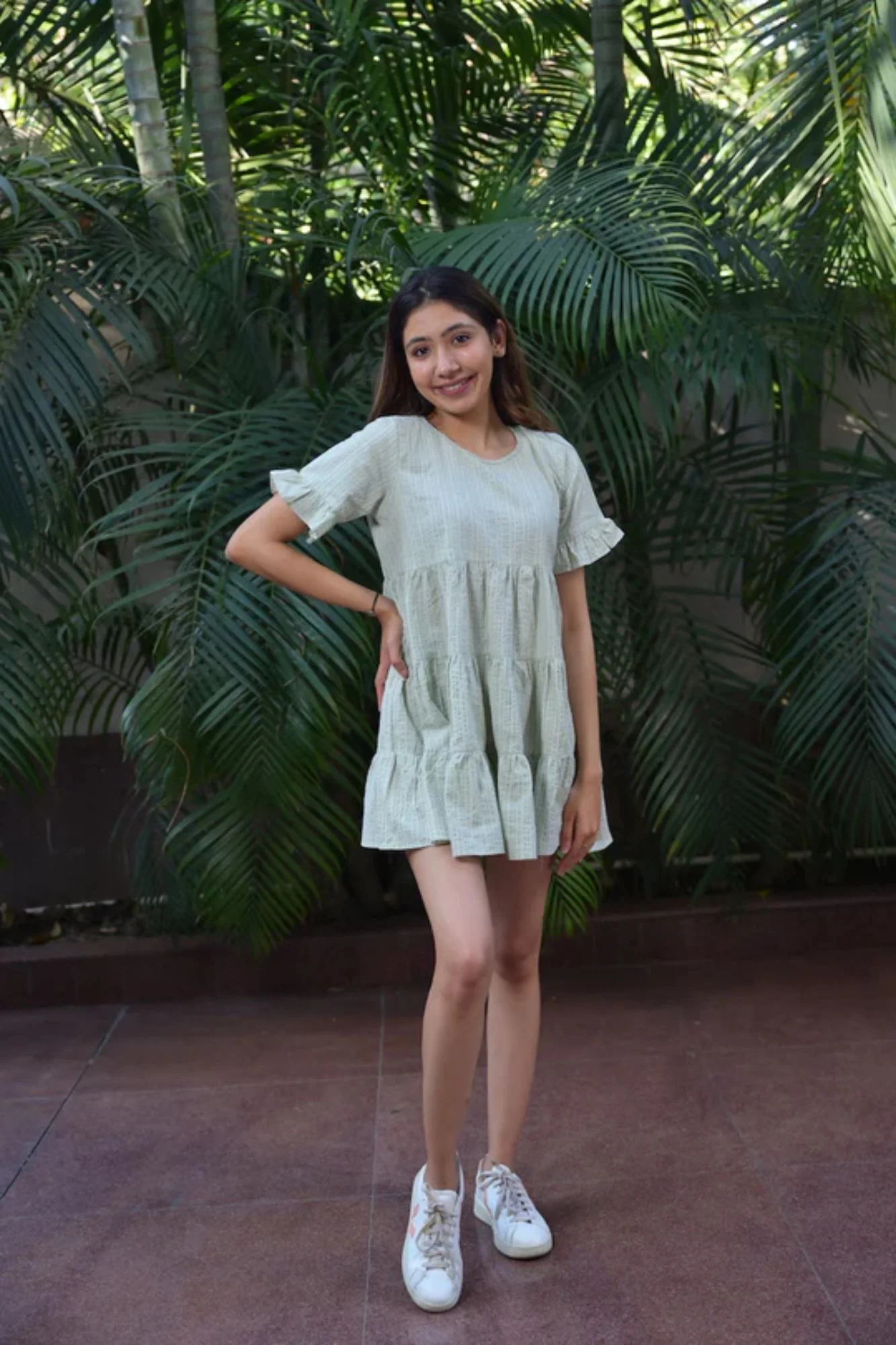 Green Striped Maternity Tiered Dress - Chenance