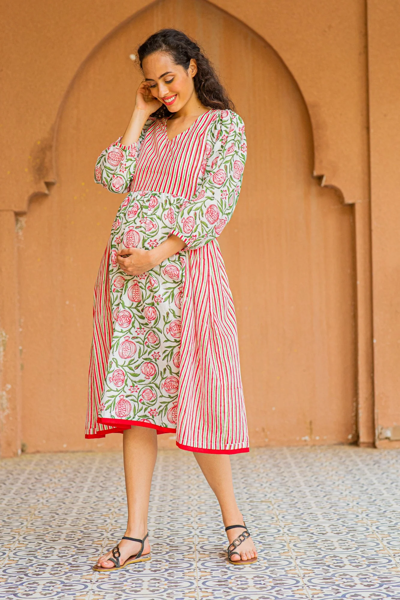 Tropical Red Floral Maternity & Nursing Kurta (100% Cotton) - Chenance