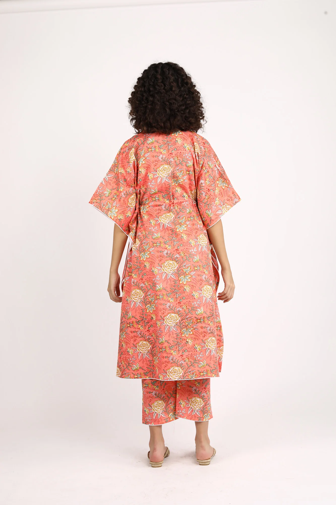 Luxe Tangerine Red Maternity Lounge Kaftan Set (2 pc) (100% Cotton) - Chenance