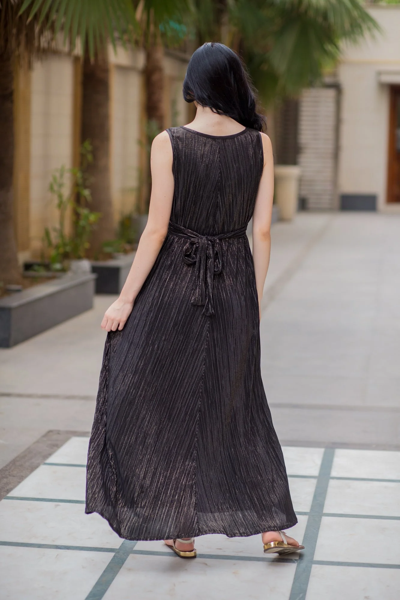 Exclusive Black Gold Pleated Maternity & Nursing Dress - Chenance