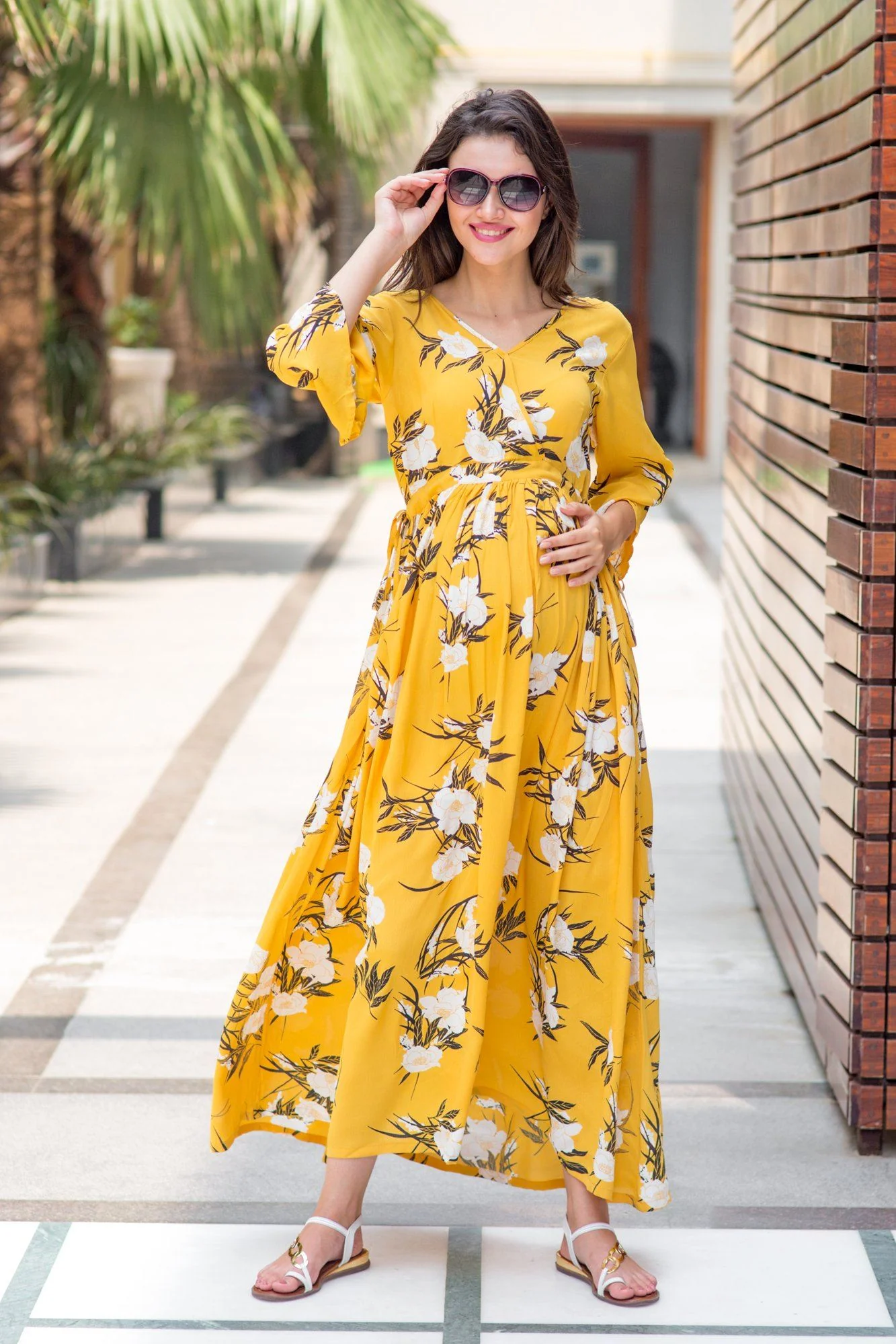 Miami Yellow Floral Maternity & Nursing Maxi - Chenance