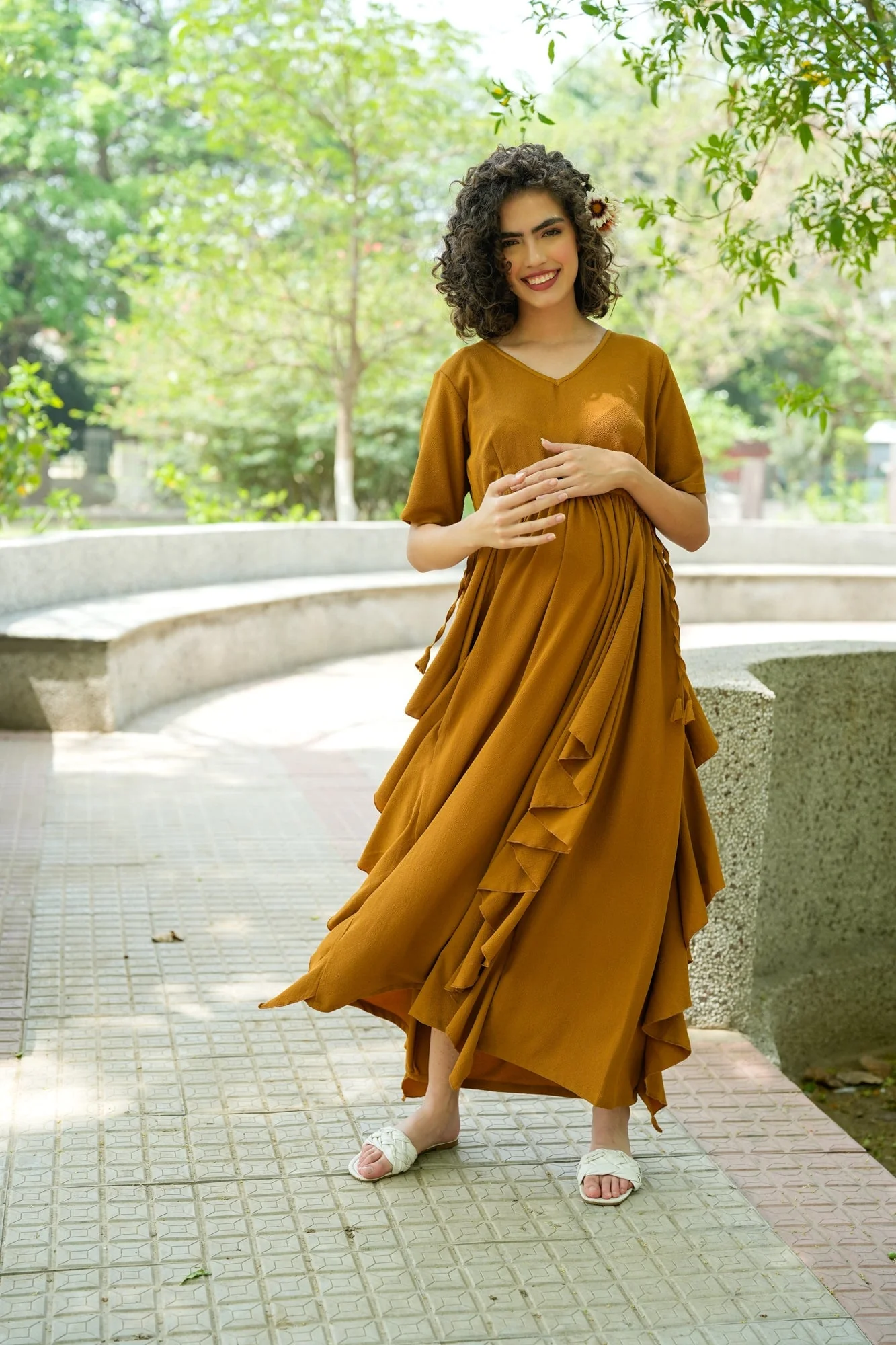 Graceful Pretty Ginger Maternity Flow Dress - Chenance
