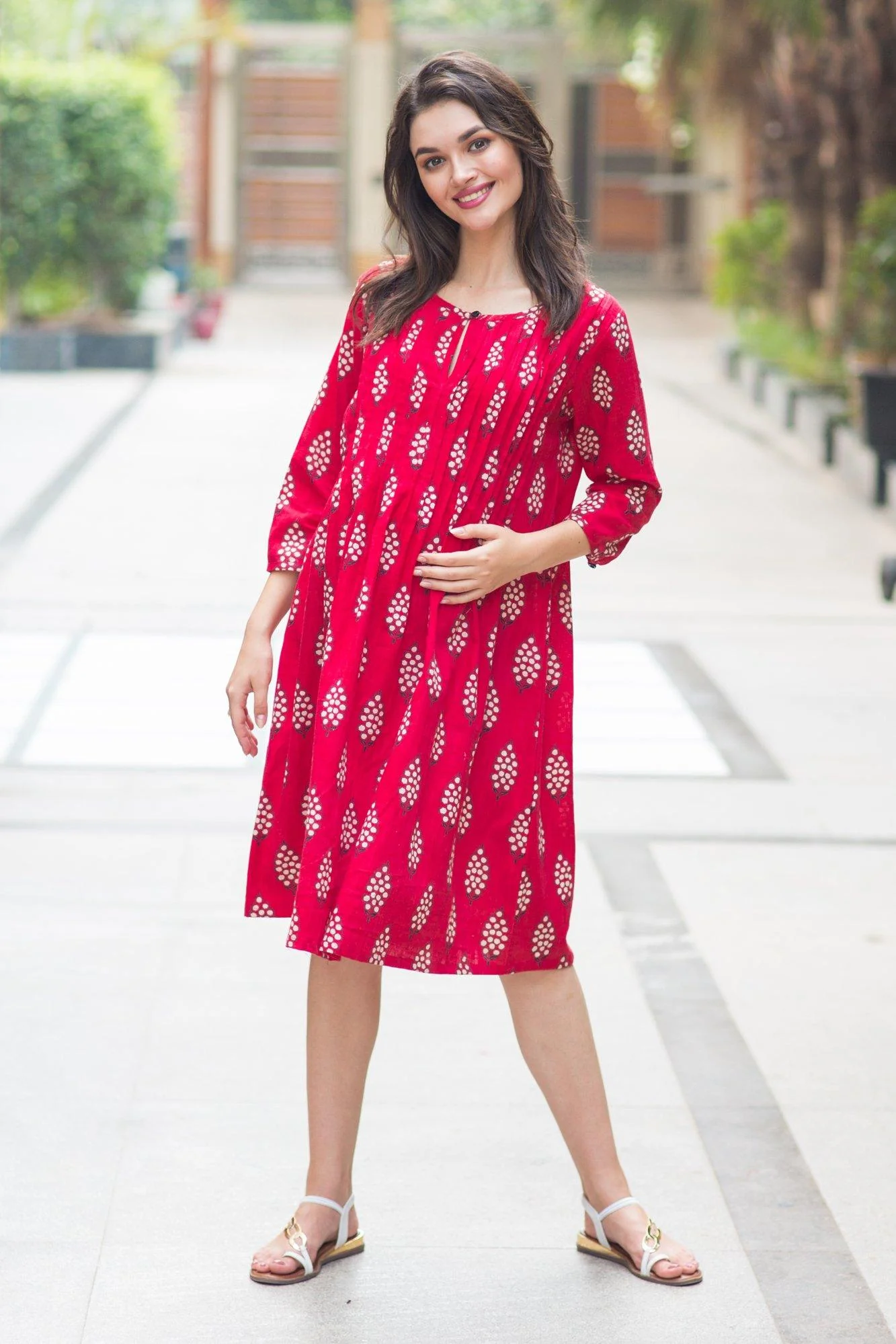 Raspberry Pleated Maternity Kurta Dress - Chenance