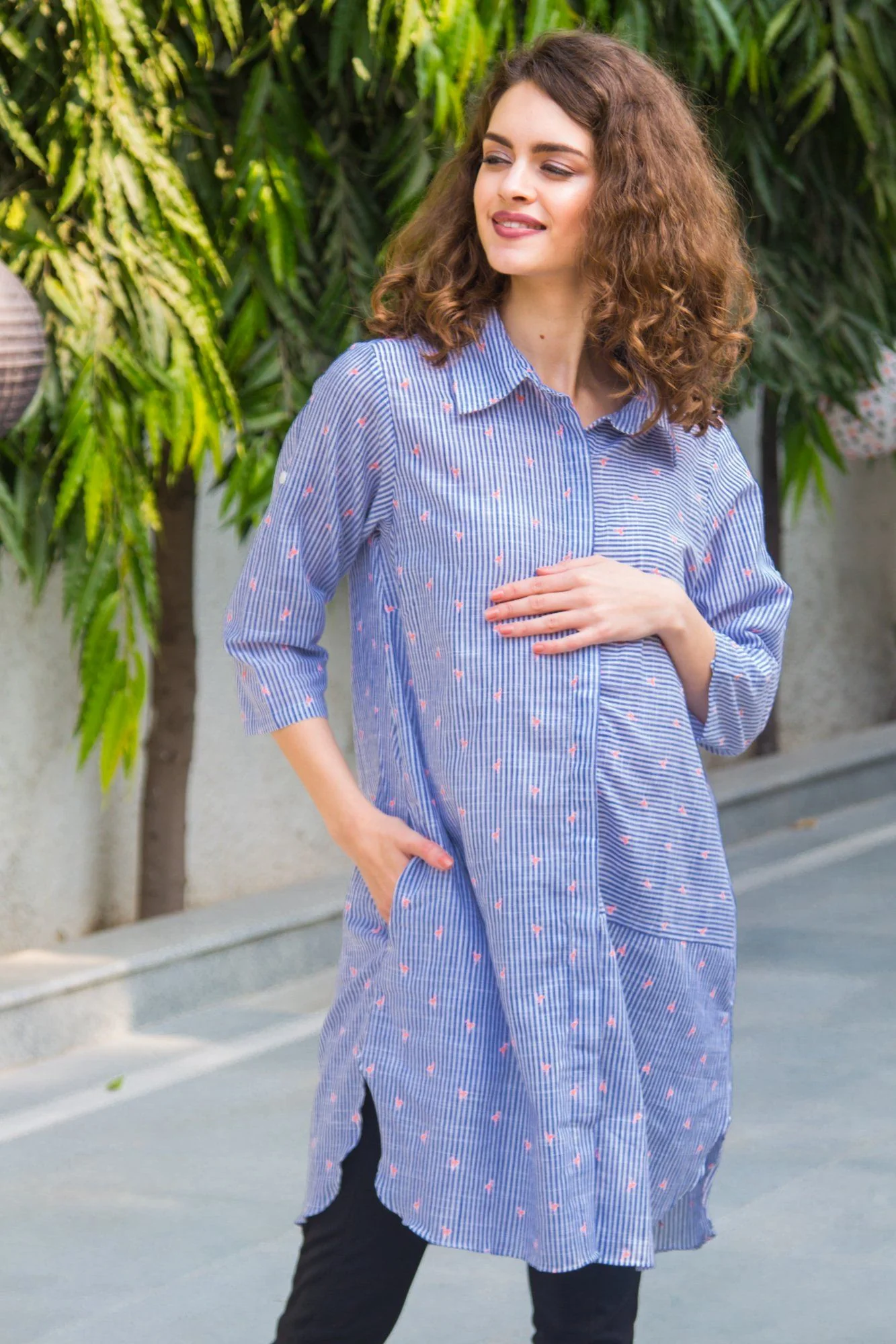 Striped Bird Maternity & Nursing Shirt Dress - Chenance
