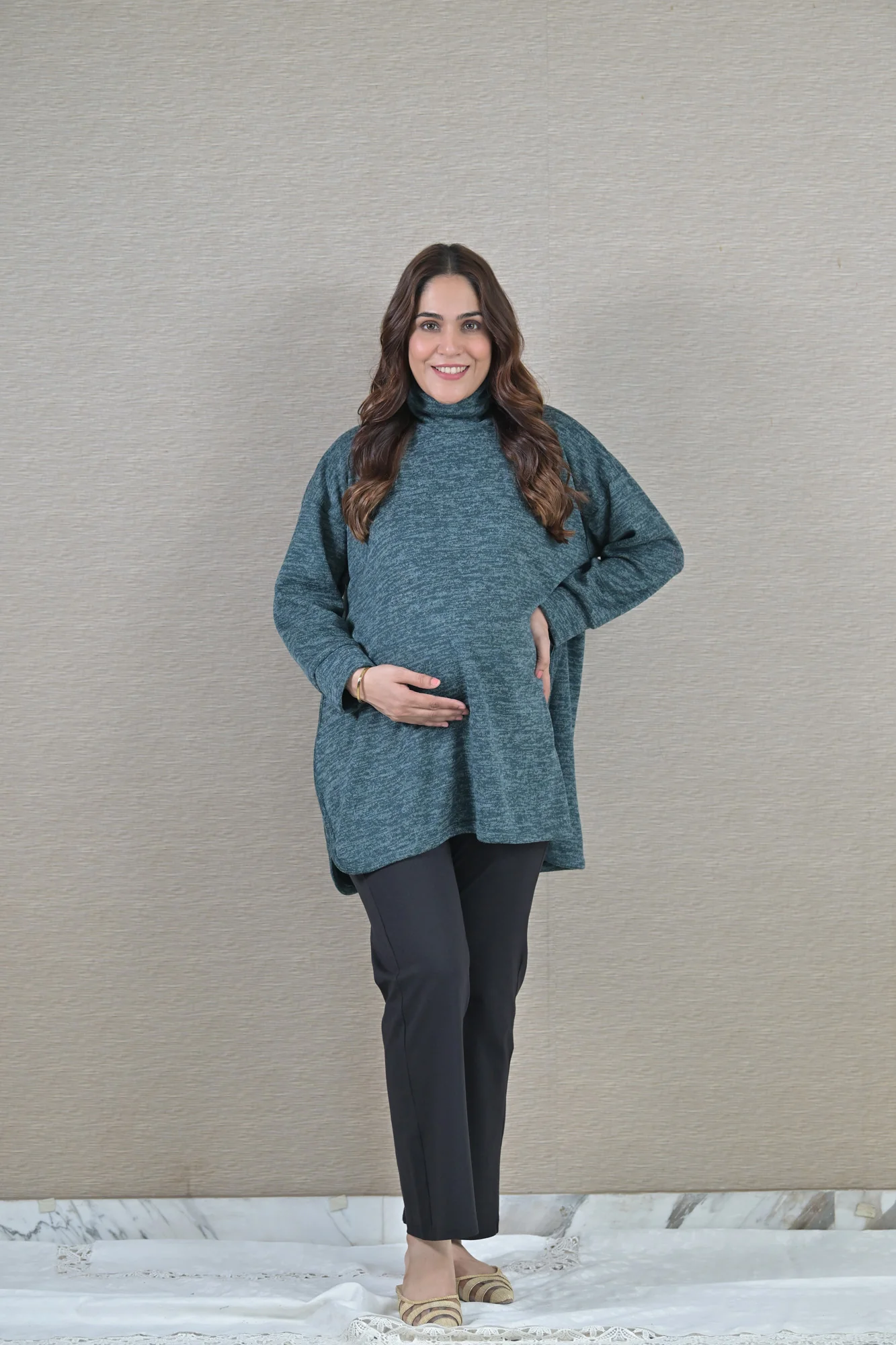 Arabian Green Maternity & Nursing Side-Slit Sweater Winter Top - Chenance