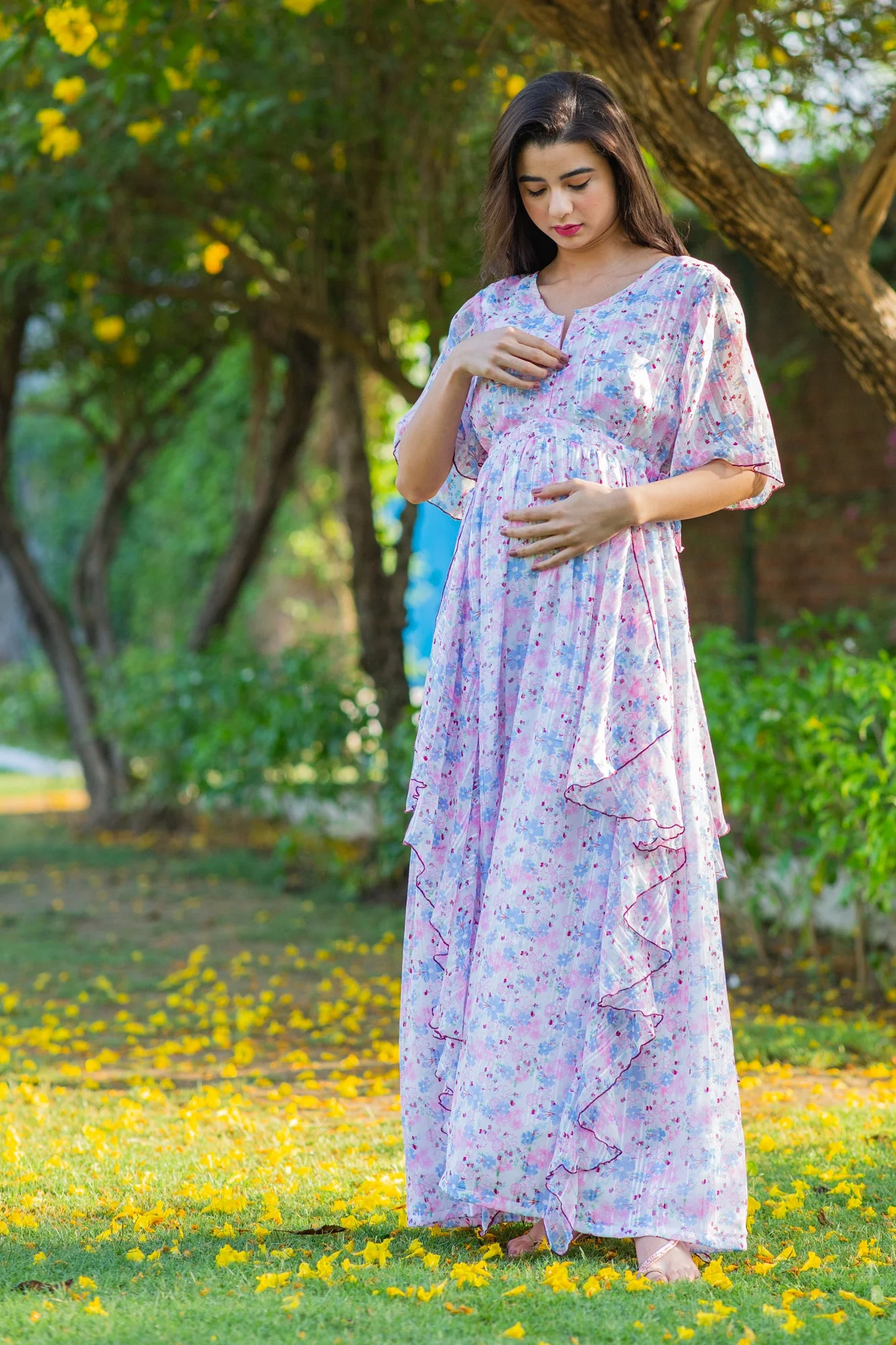 Luxe Soothing Light Pink Maternity & Nursing Flow Dress - Chenance