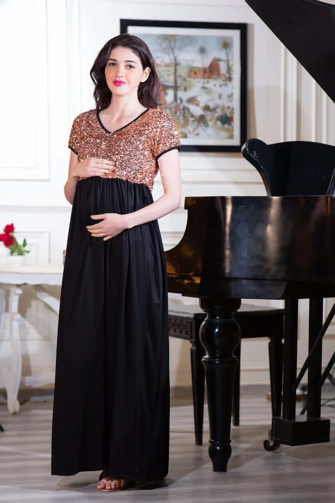 Luxe Gold Sequin Maternity Dress - Chenance