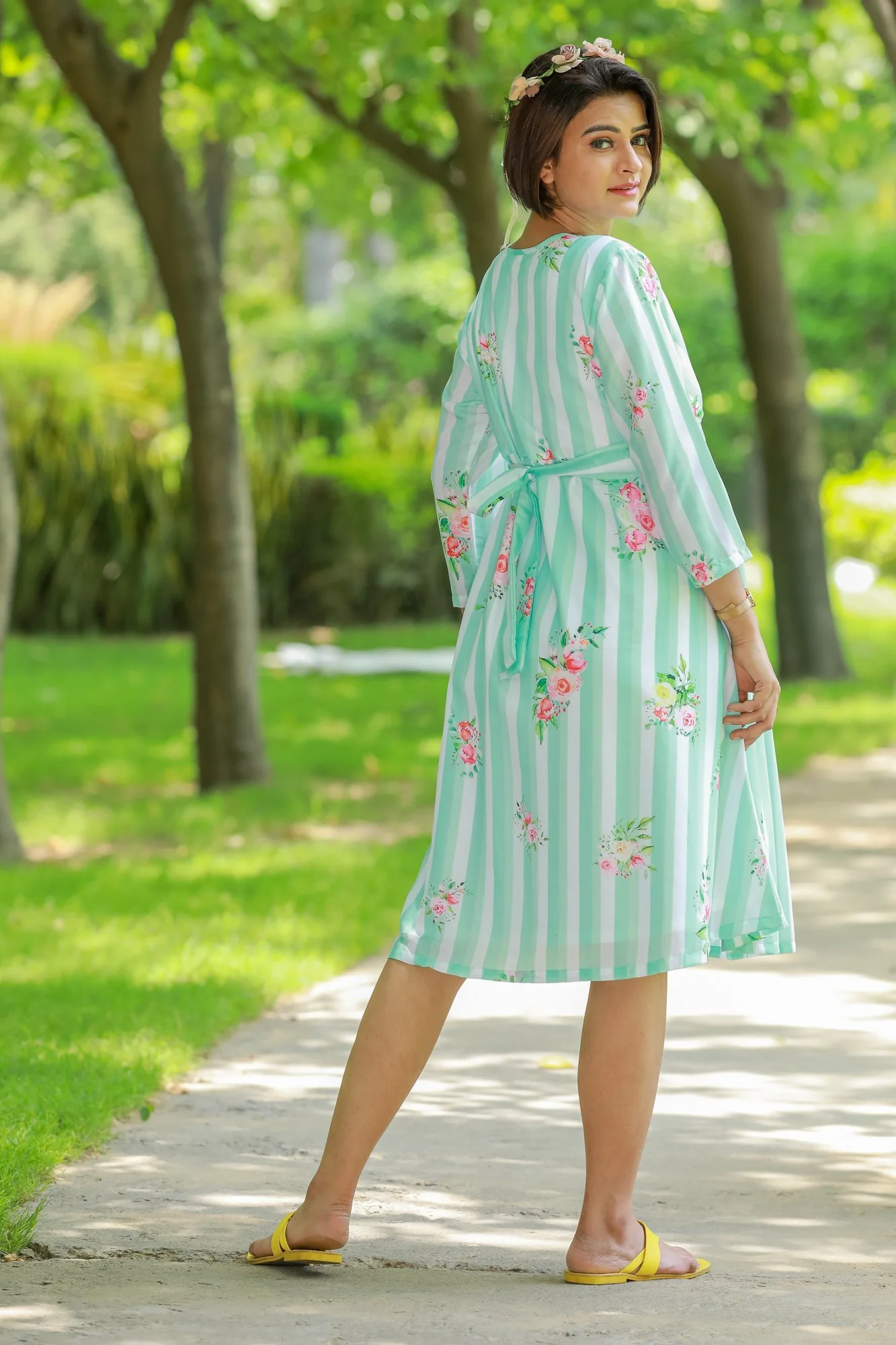 Mint Floral Striped Maternity & Nursing Dress - Chenance