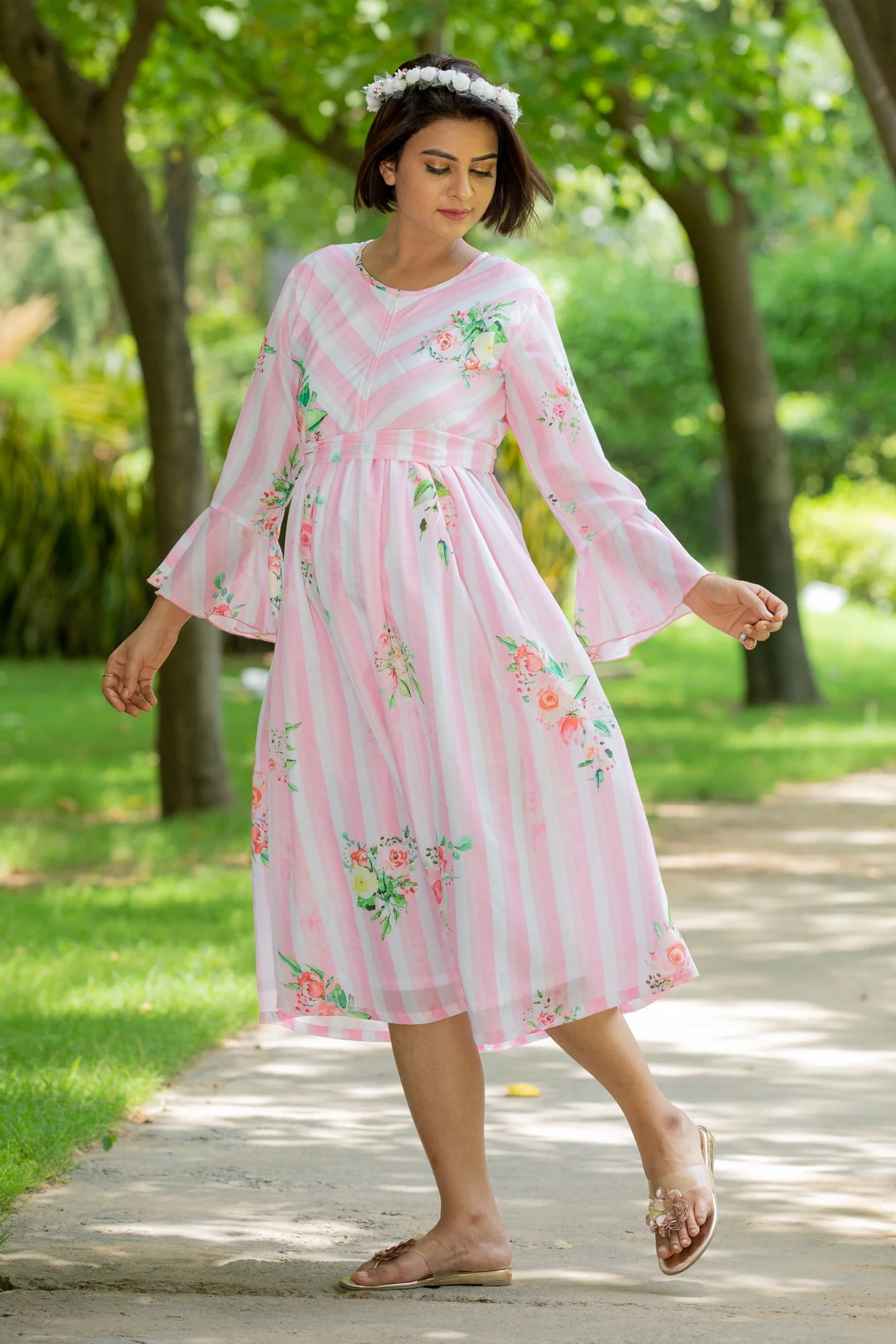 Rouge Striped Floral Maternity & Nursing Dress - Chenance