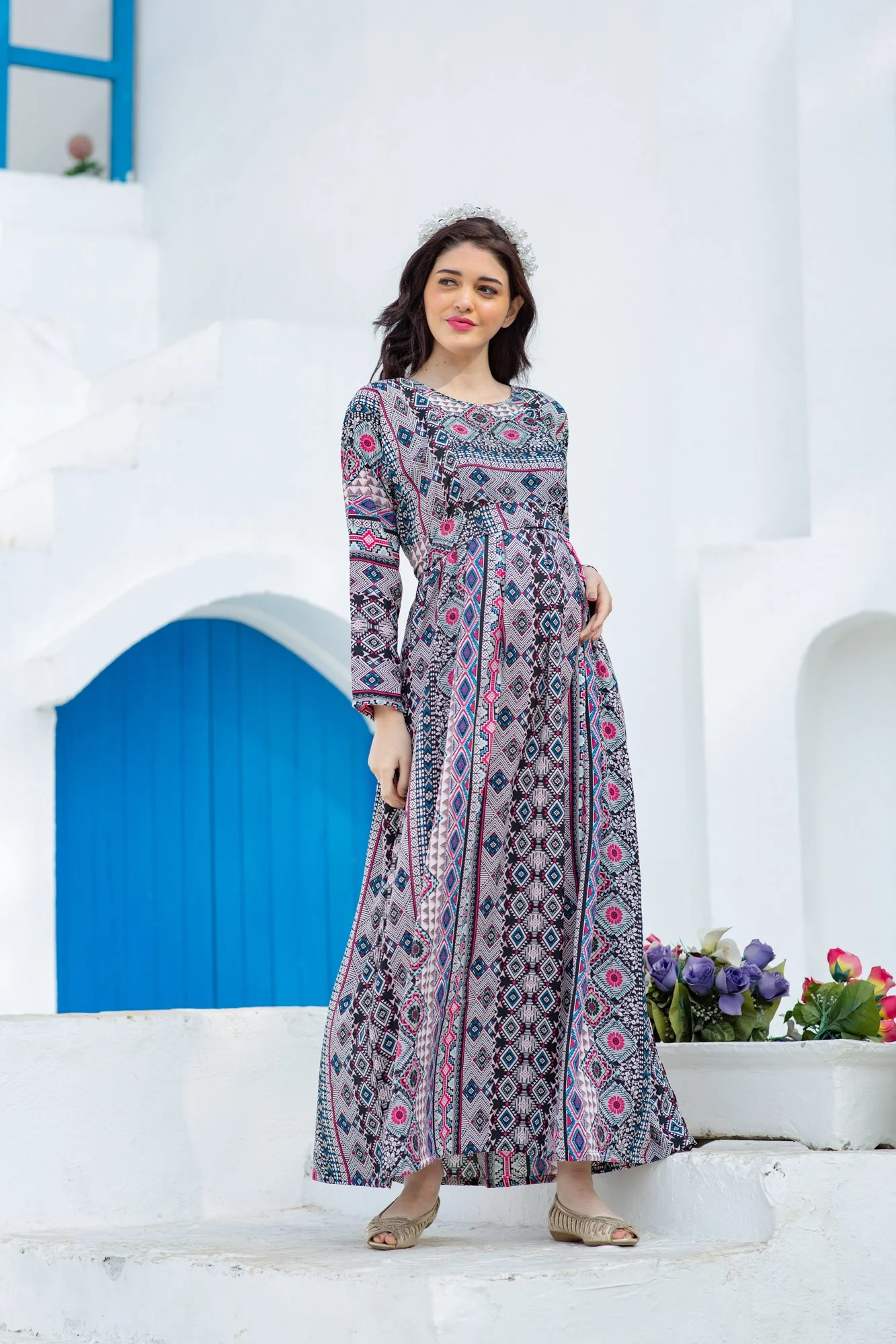 Royal Aztec Concealed Zip Maternity & Nursing Maxi - Chenance