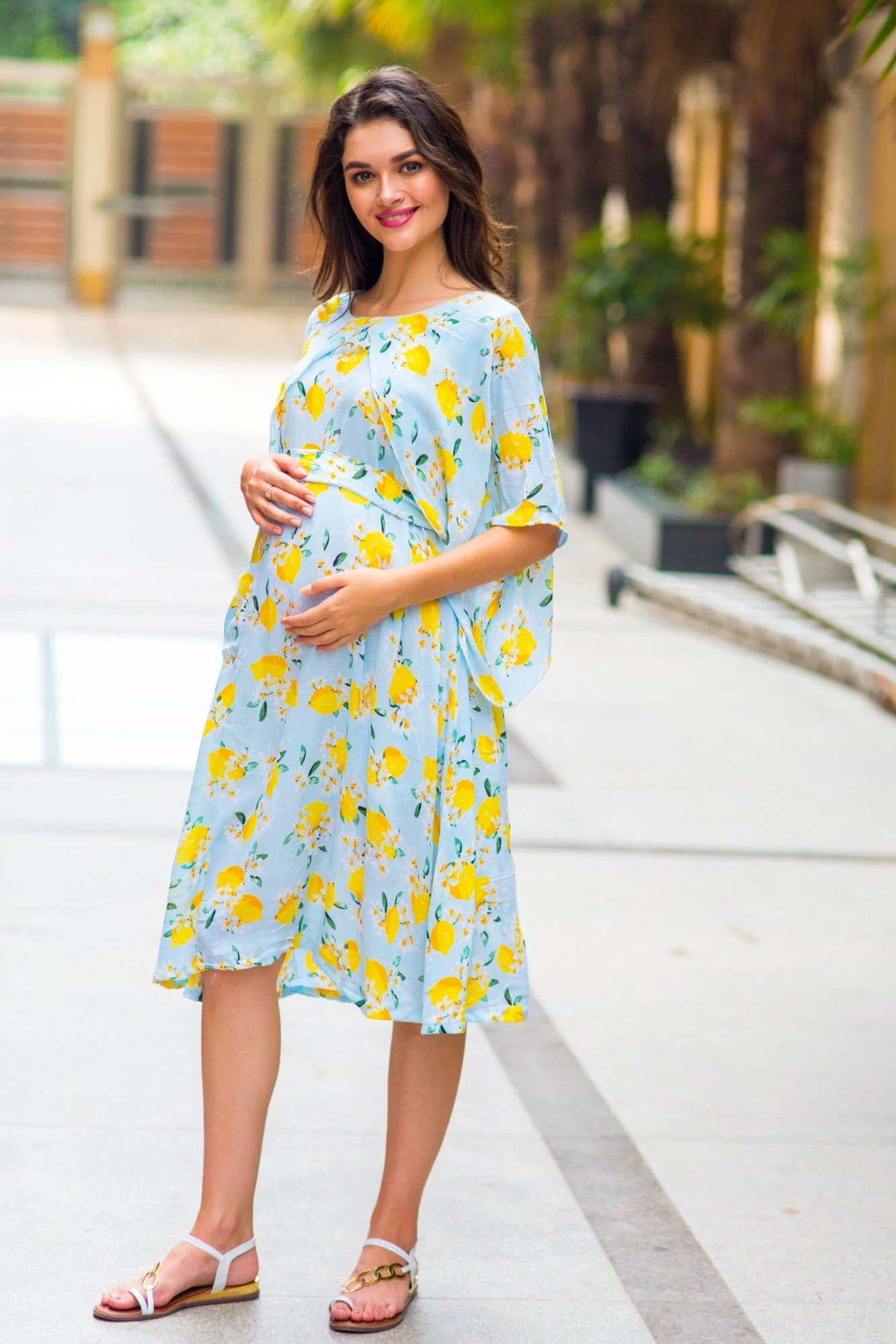 Lemon Mint Blue Maternity & Nursing Dress - Chenance