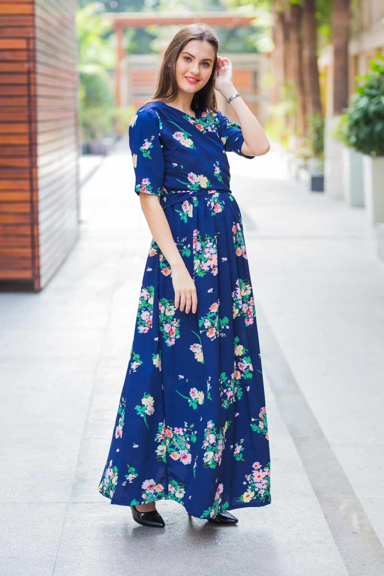 Midnight Blue Maternity & Nursing Wrap Dress - Chenance