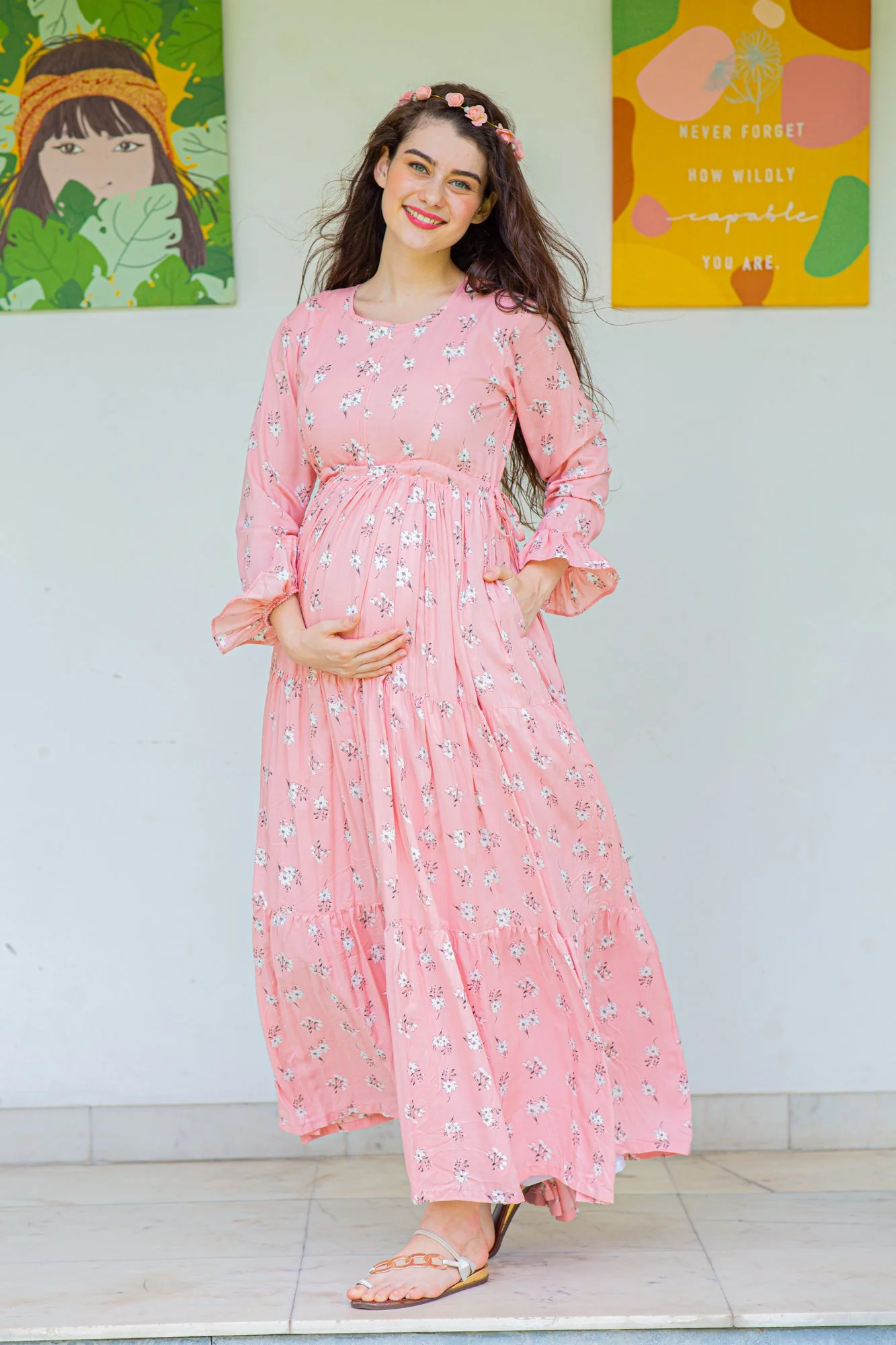 Spruce Floral Maternity & Nursing Layer Dress - Chenance