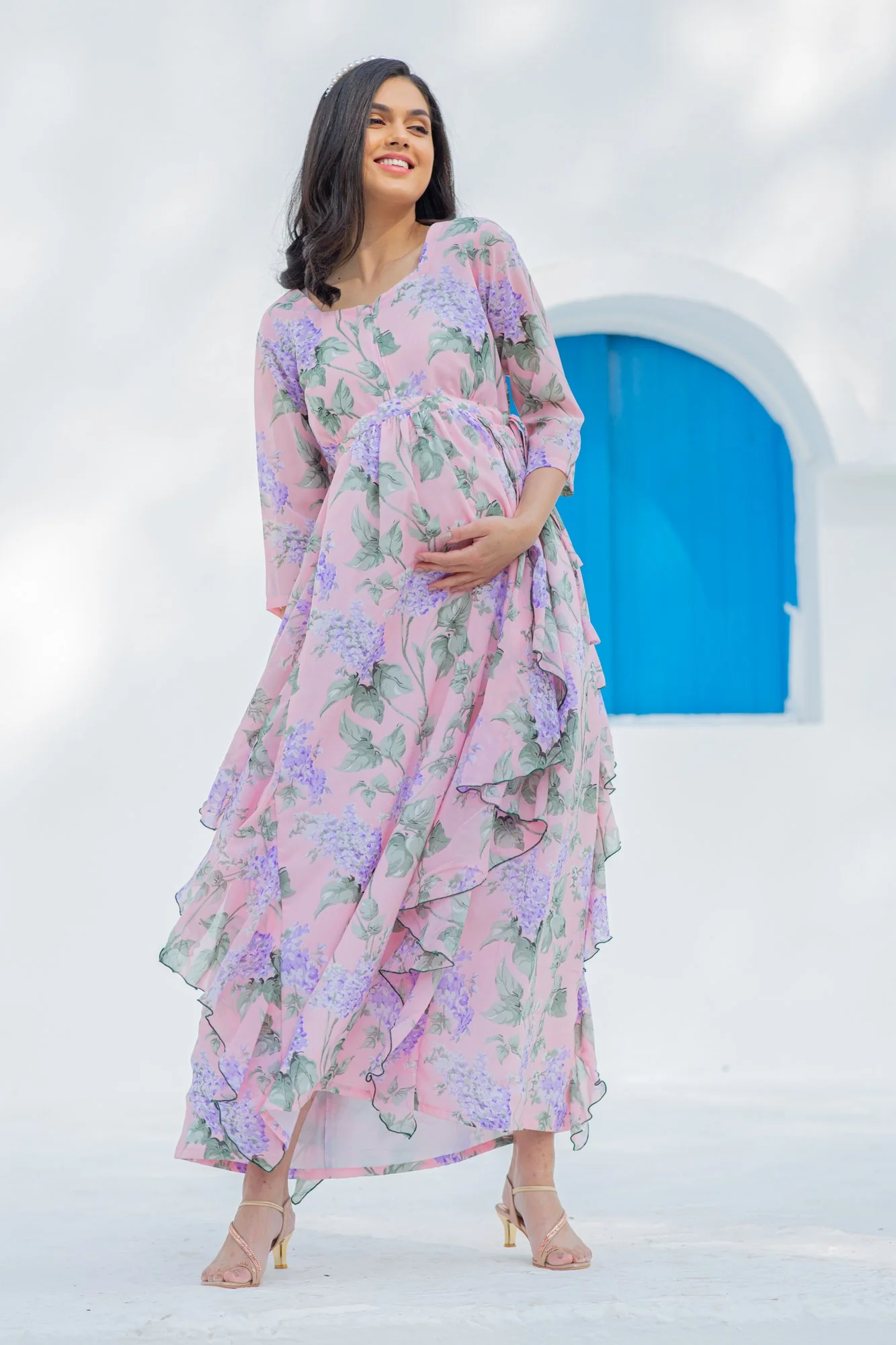 Serene Blossom Maternity & Nursing Flow Dress - Chenance