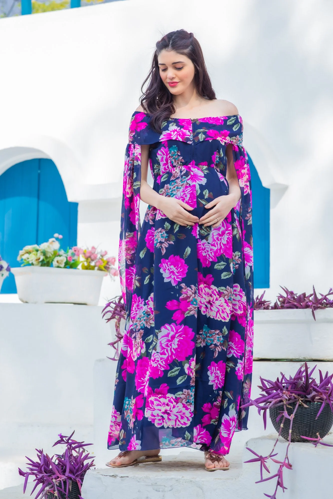 Crystal Noir Flying Sleeves Maternity Dress - Chenance