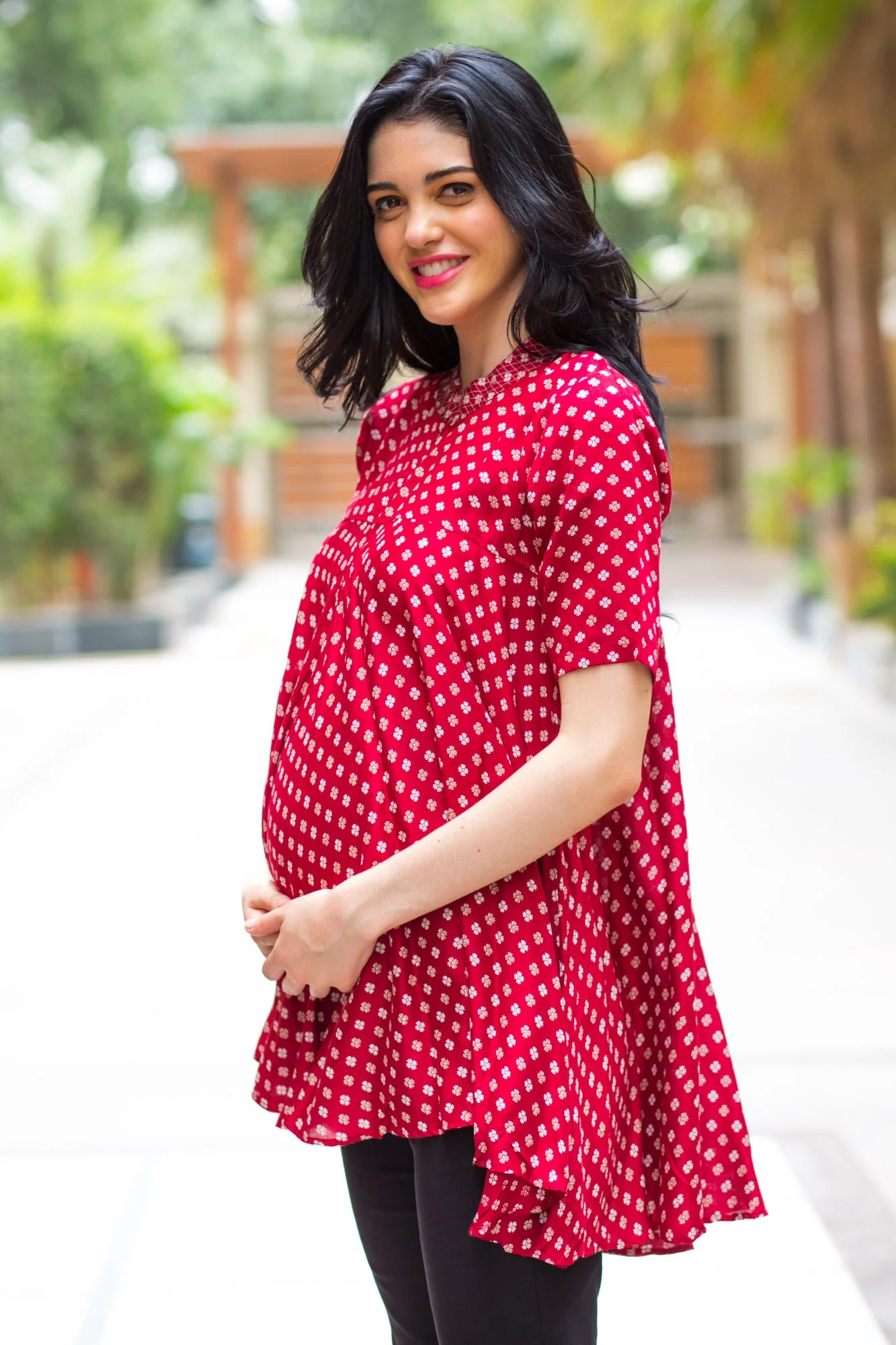 Maroon Geo Flowing Maternity & Nursing Top - Chenance