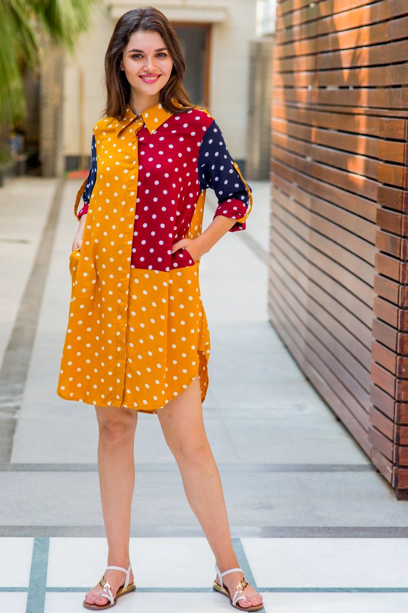 Multi Polka Versatile Nursing Shirt Dress - Chenance