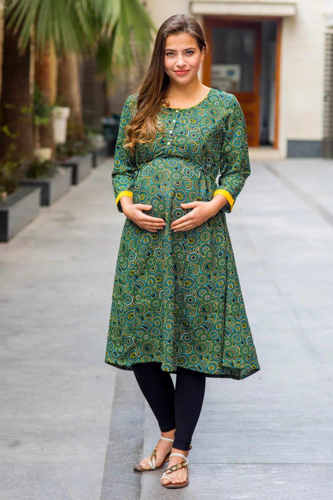 Geo Green Double Tie Maternity & Nursing Kurta Dress - Chenance