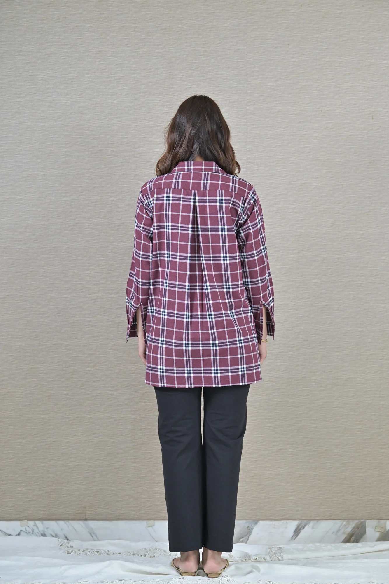 Sangria Check Maternity & Nursing Top - Chenance