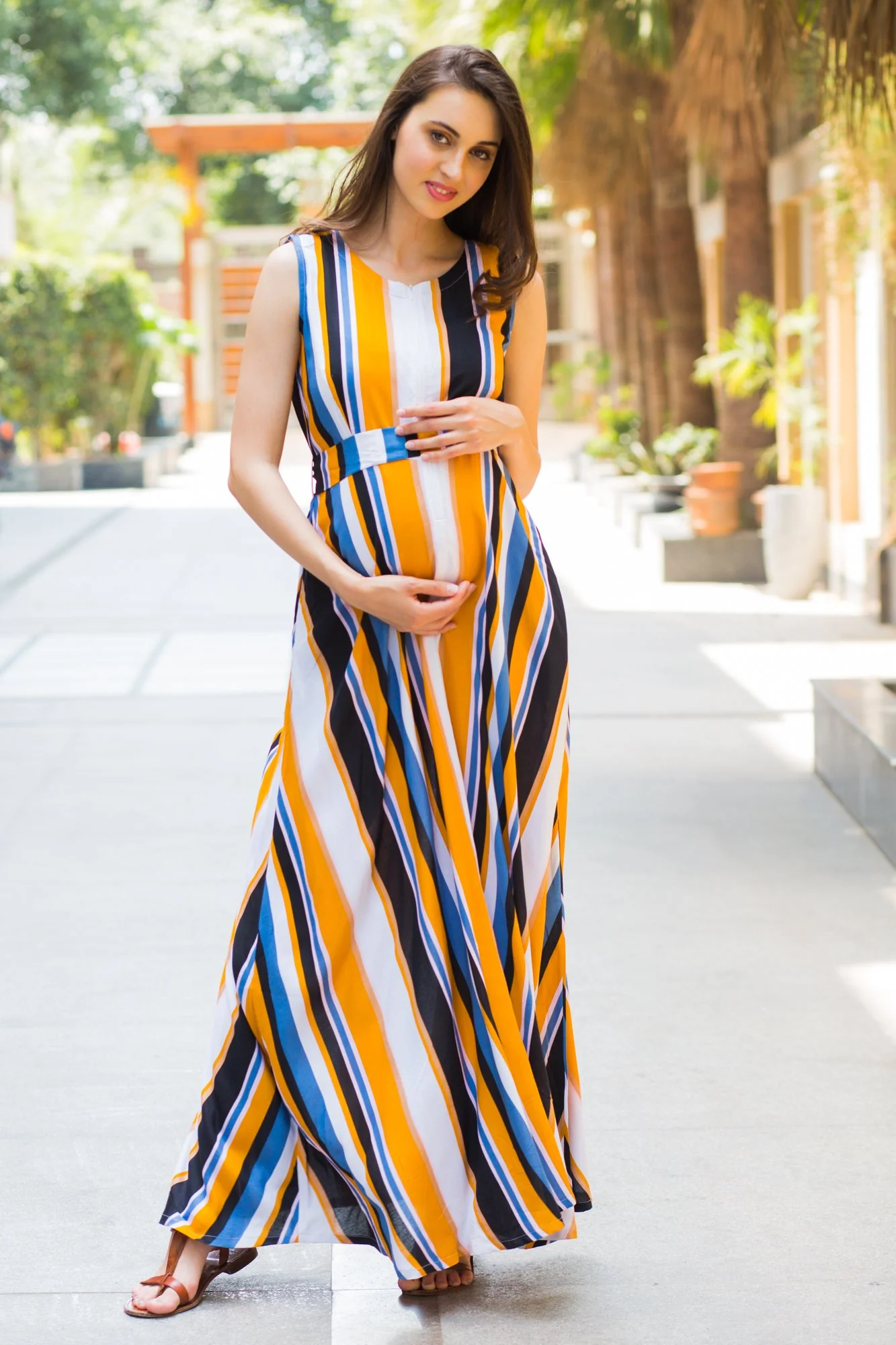 Royal Multi Striped Maternity & Nursing Dress - Chenance