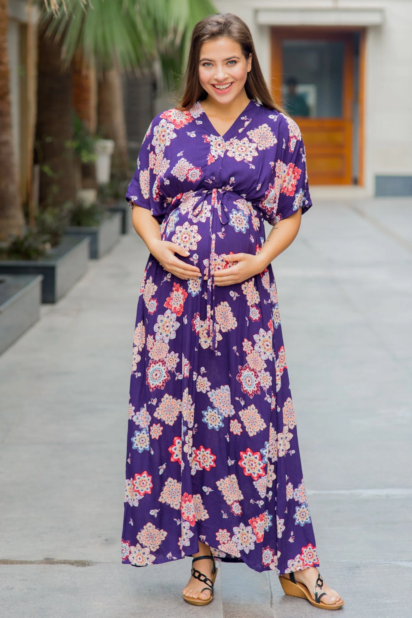 Set of 2 - Kimono Violet Delivery Gown + Matching Baby Swaddle - Chenance