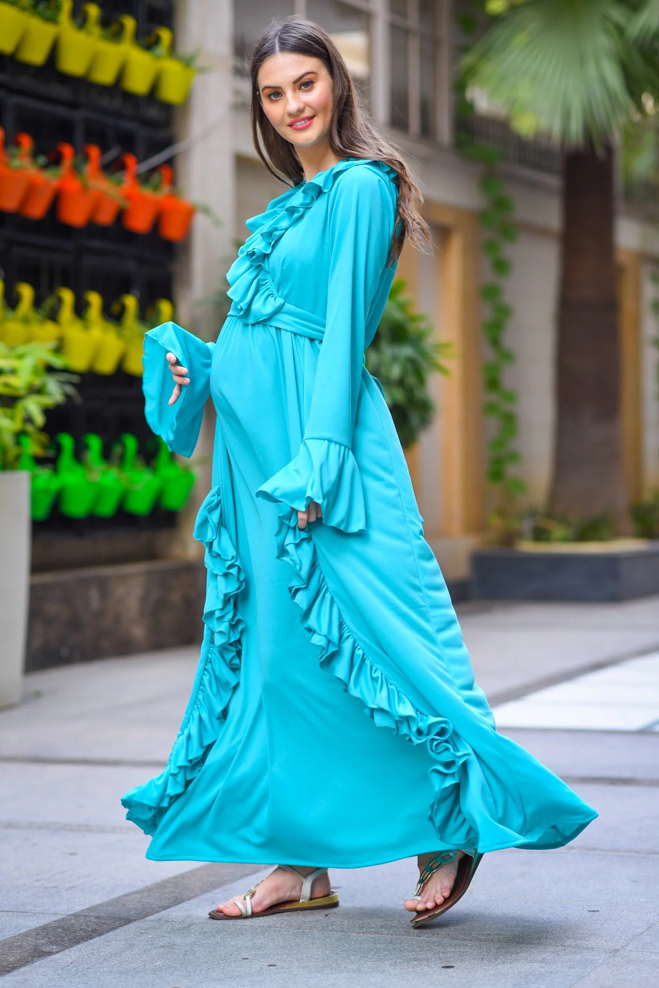 Sky Blue Stretchable Maternity Dress - Chenance