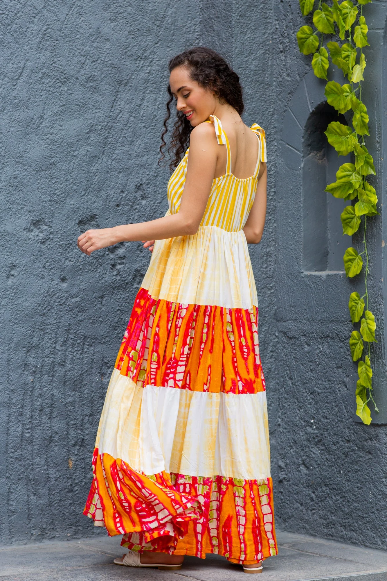 Serene Yellow Tie & Dye Flowy Maternity & Nursing Dress - Chenance
