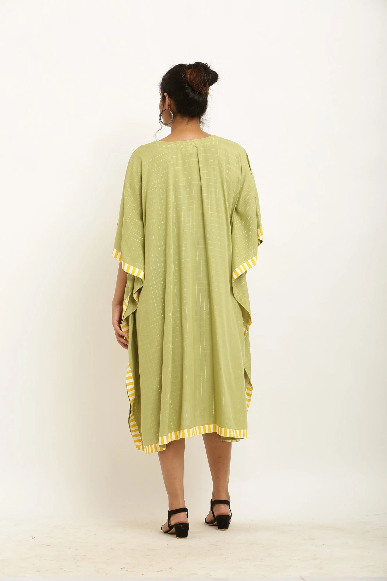 Majestic Olive Green Checks Maternity & Nursing Kaftan - Chenance