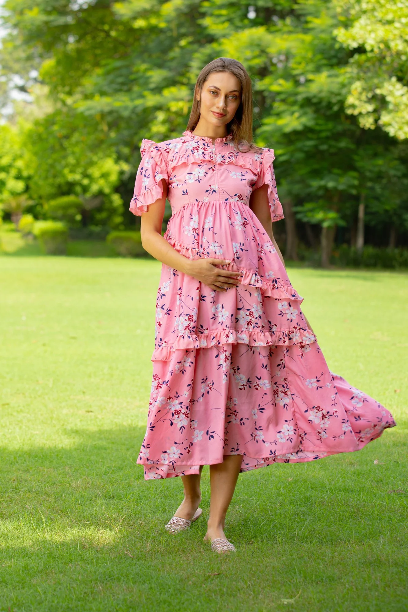Bubblegum Blossom Maternity & Nursing Frill Dress - Chenance