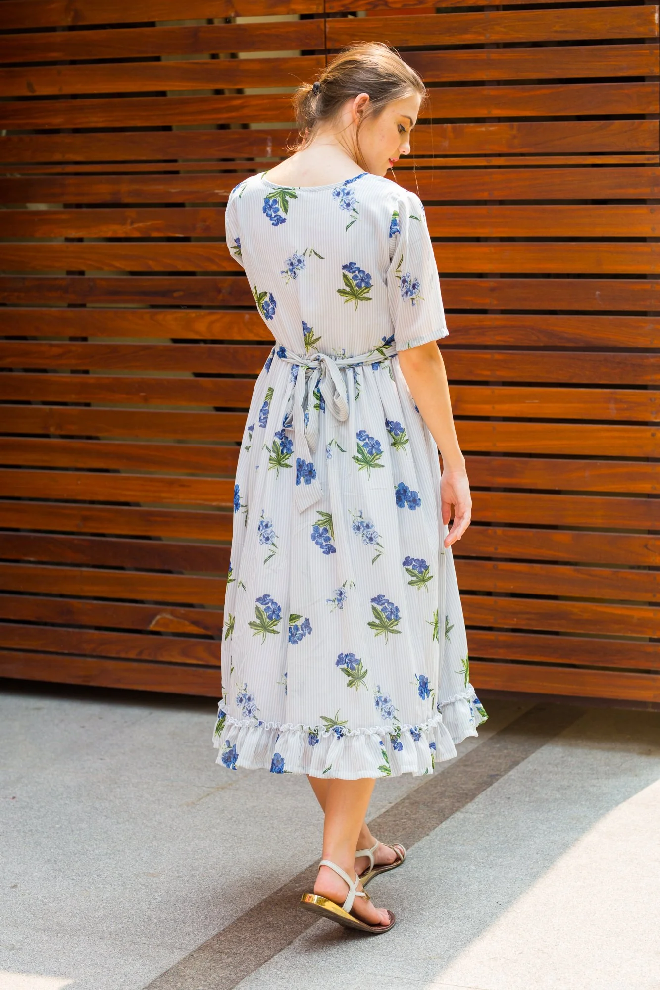 Rose Striped Concealed Zips Nursing Dress - Chenance