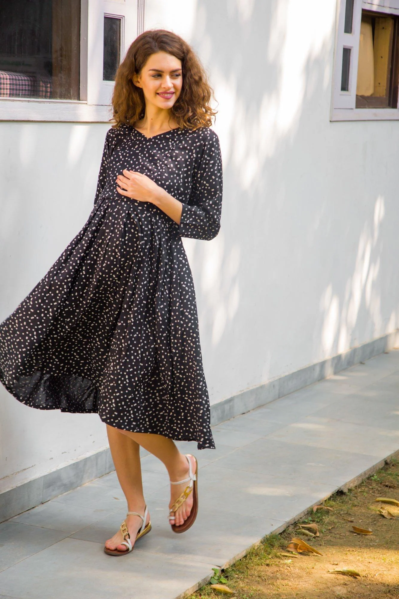 Scattered Polka Maternity & Nursing Dress - Chenance
