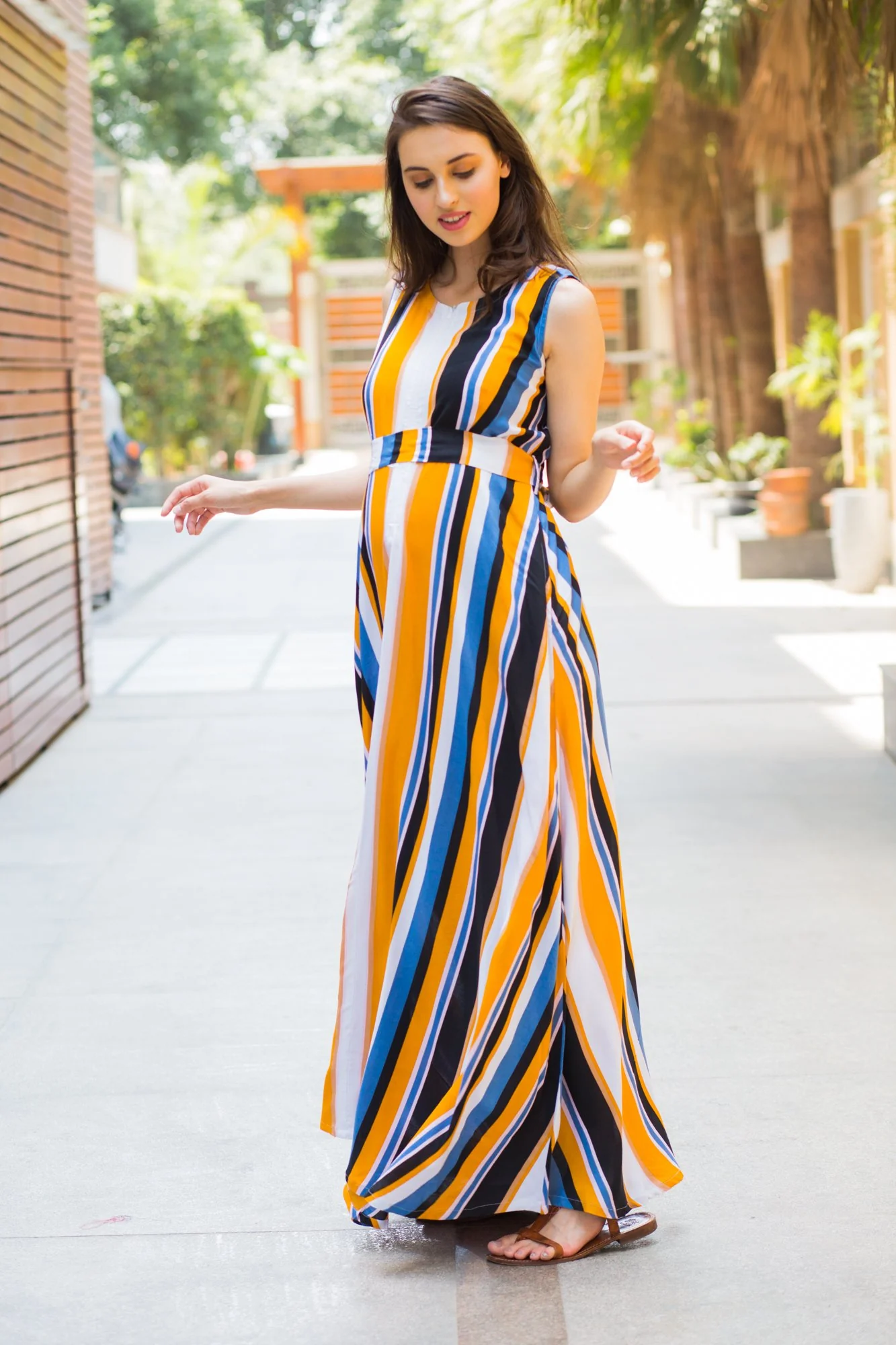 Royal Multi Striped Maternity & Nursing Dress - Chenance