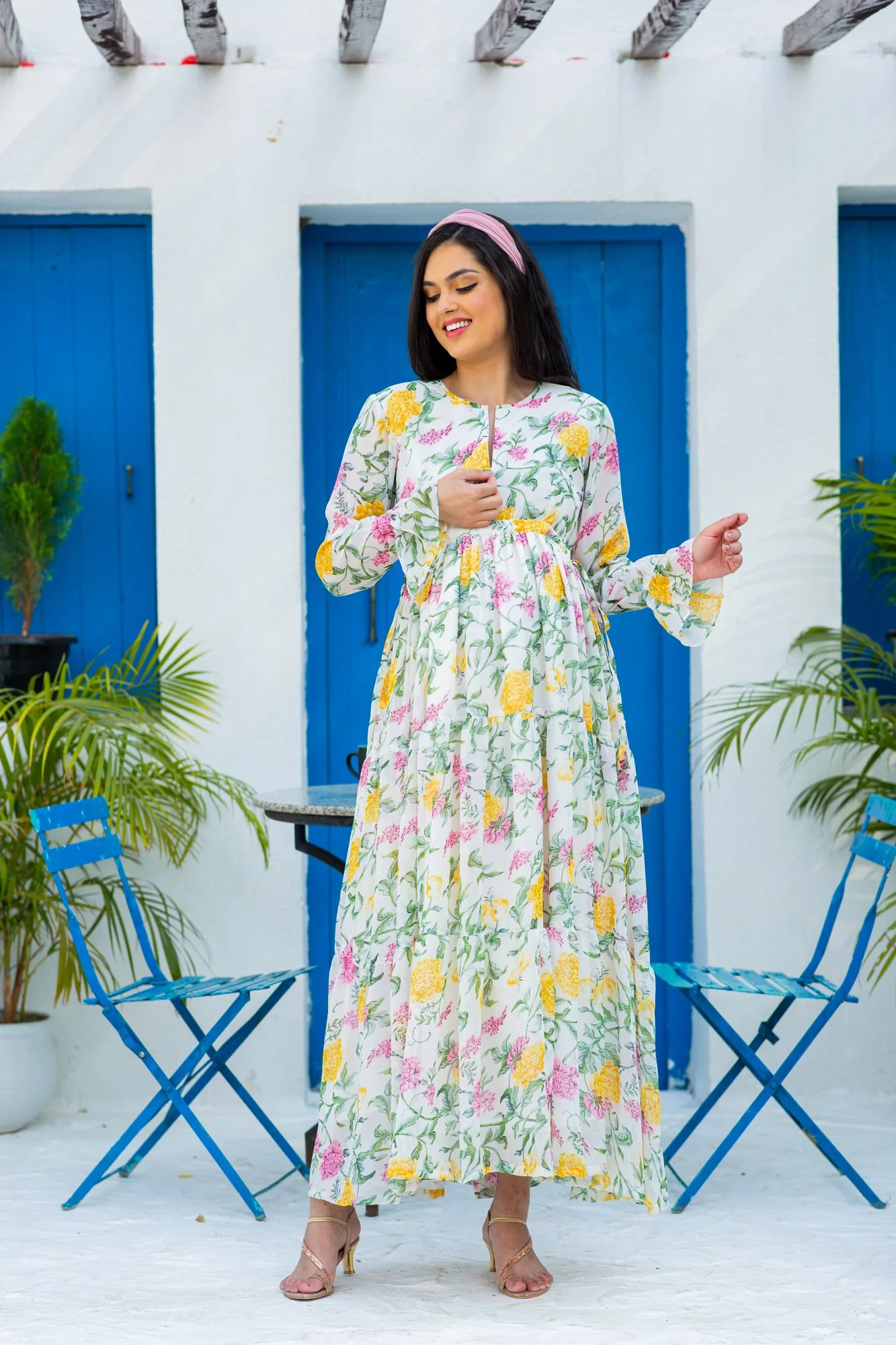 Snowy Blossom Maternity & Nursing Layer Dress - Chenance