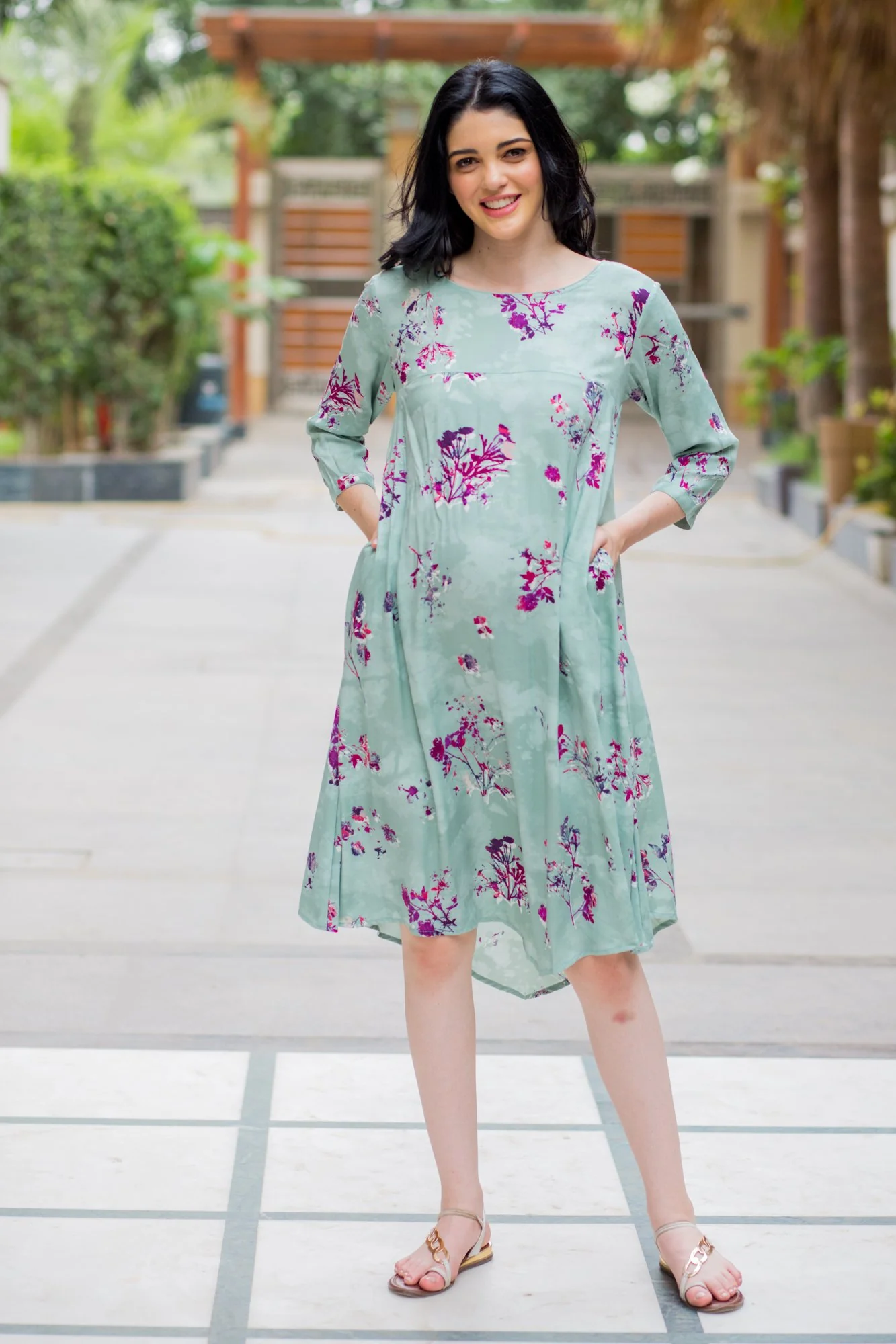 Fresh Mint Maternity & Nursing Horizontal Zip Dress - Chenance