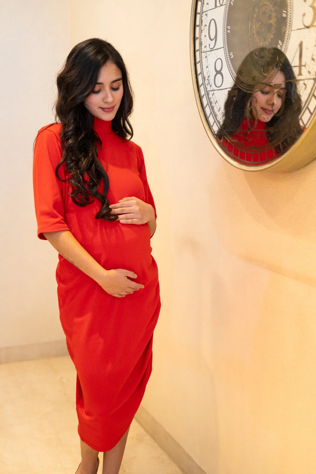Glamorous Ribbed Brick Red Maternity Dress - Chenance