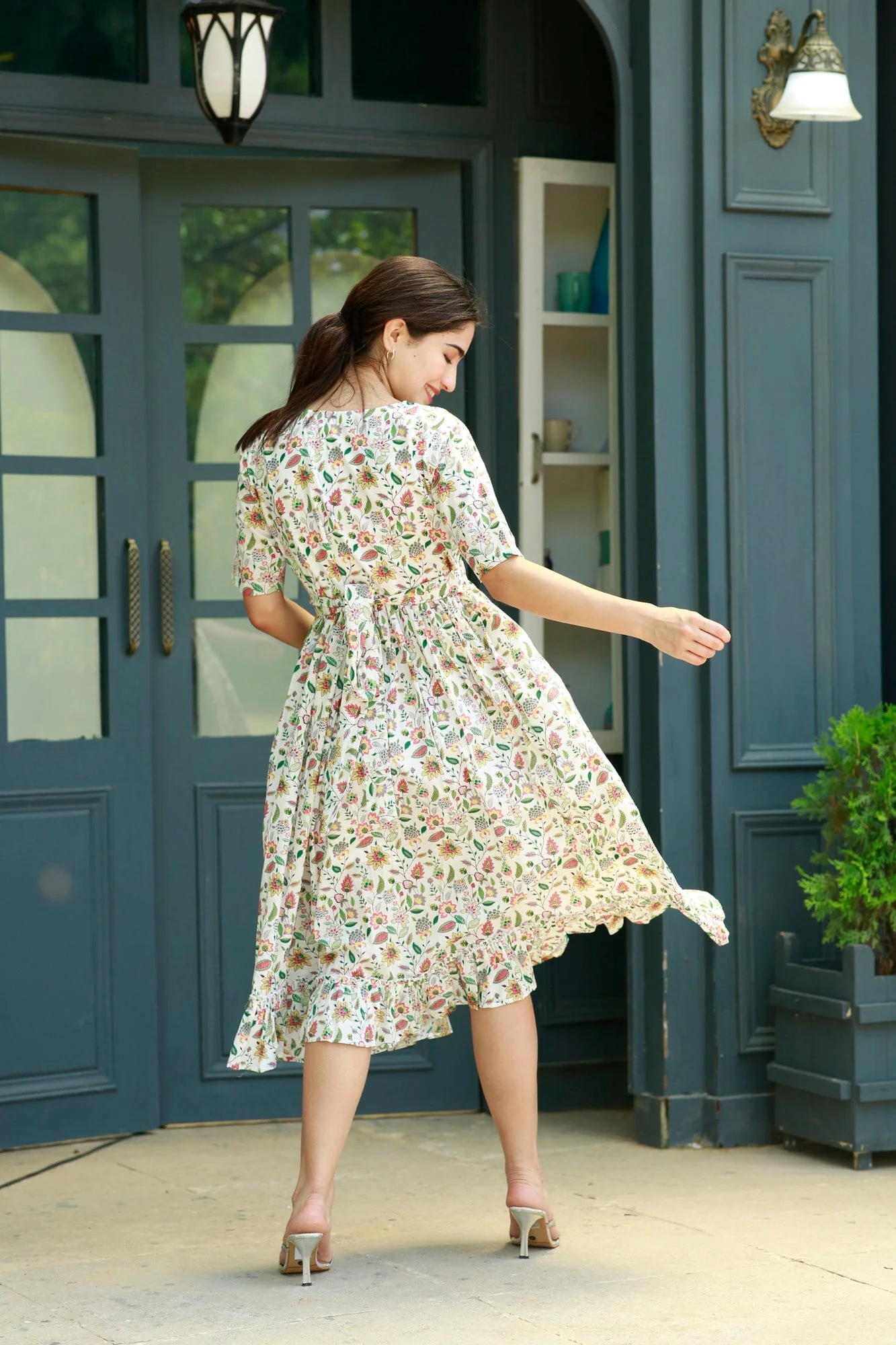 Angelic Floral Concealed Zips Maternity & Nursing Dress - Chenance