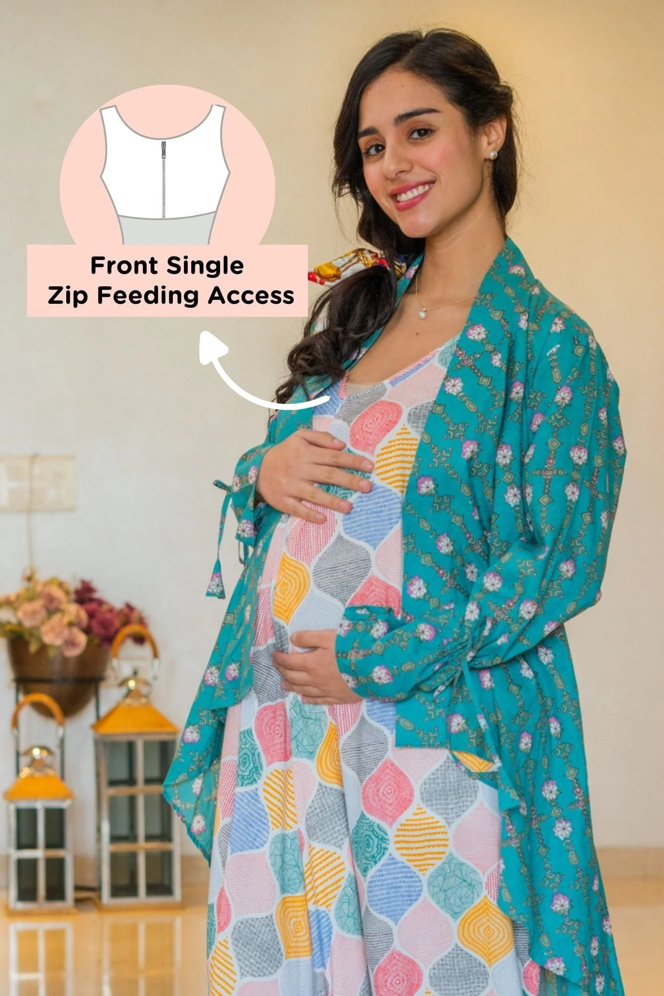 Gorgeous Colorful Retro Maternity & Nursing Jumpsuit + Cover Up - Chenance