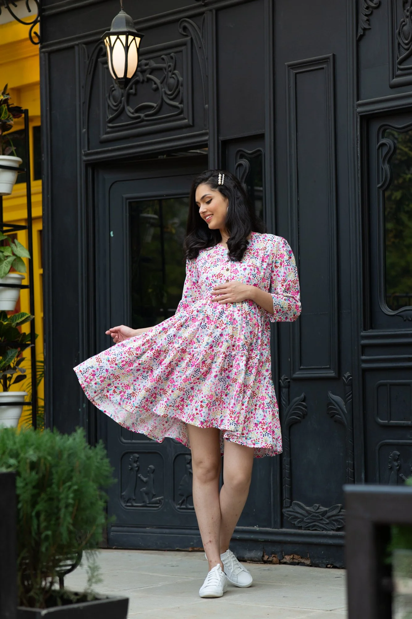 Spring Pristine White Maternity & Nursing Flair Dress - Chenance