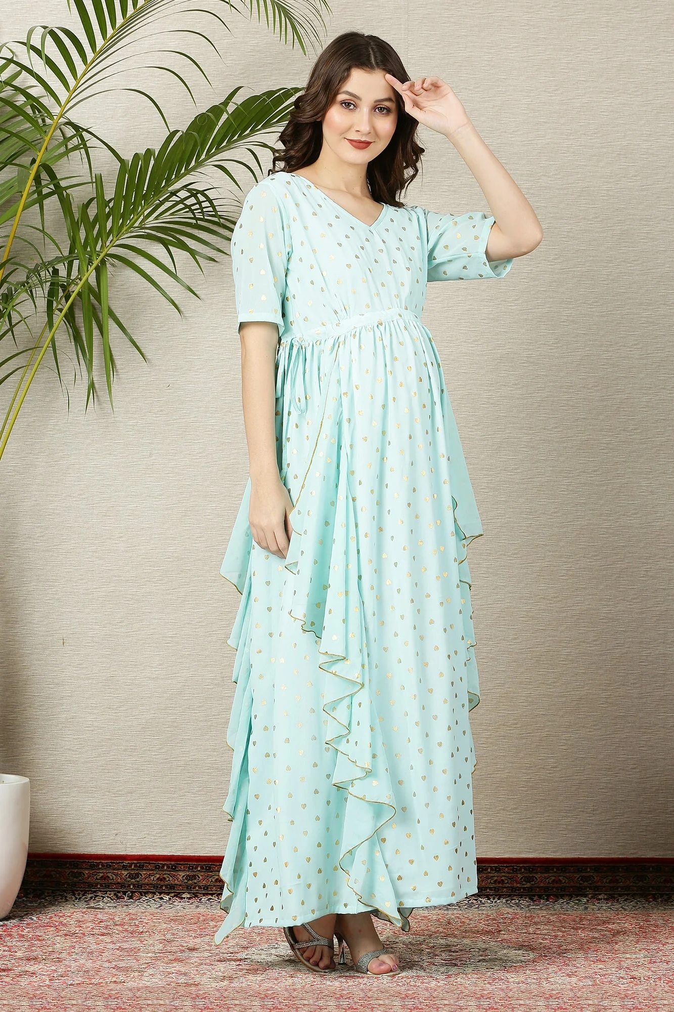 Mint Golden Heart Maternity Flow Dress - Chenance