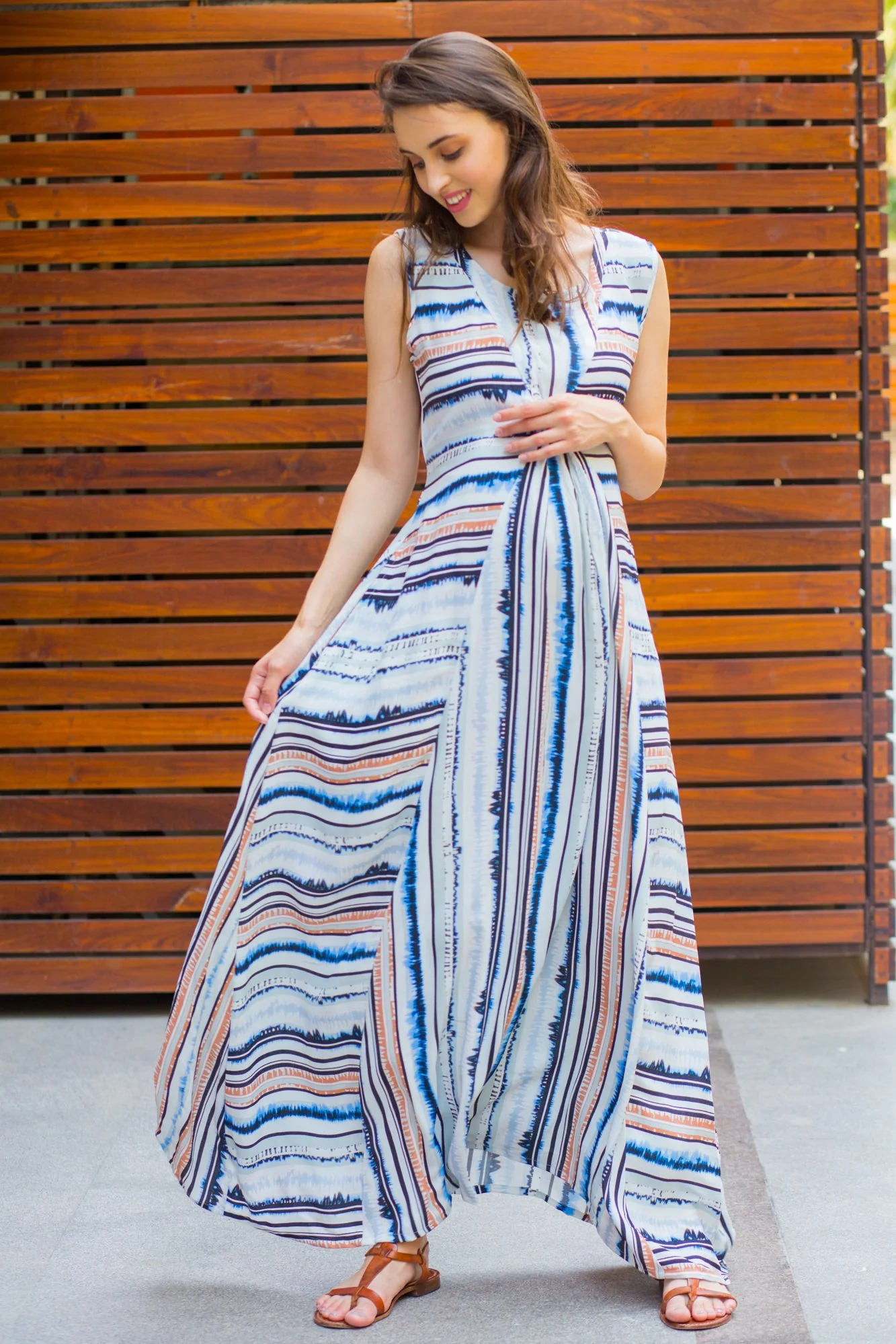 Unique Striped Maternity and Nursing Maxi Dress - Chenance