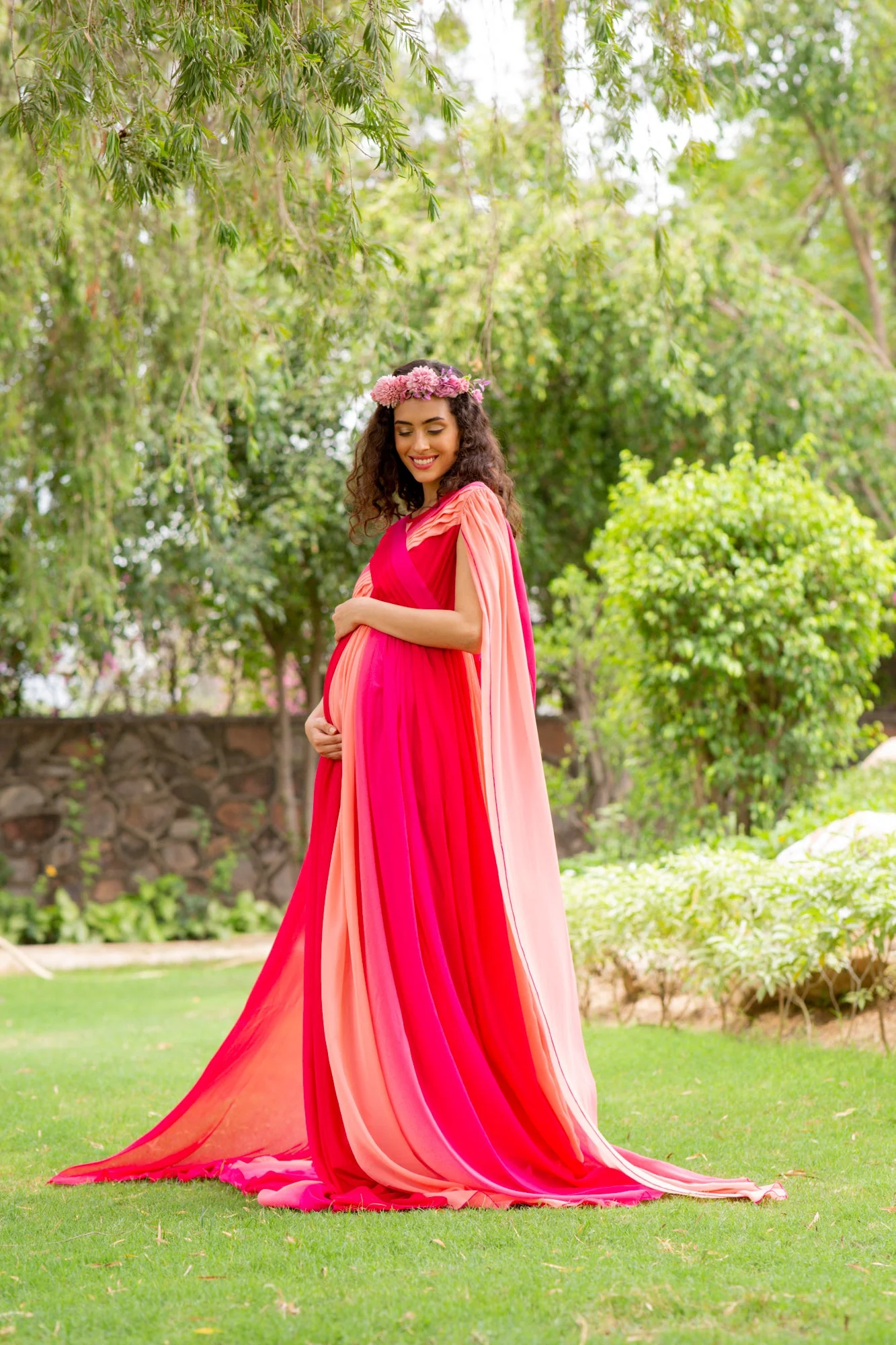 Luxe Raspberry Maternity Trail Photoshoot Gown - Chenance