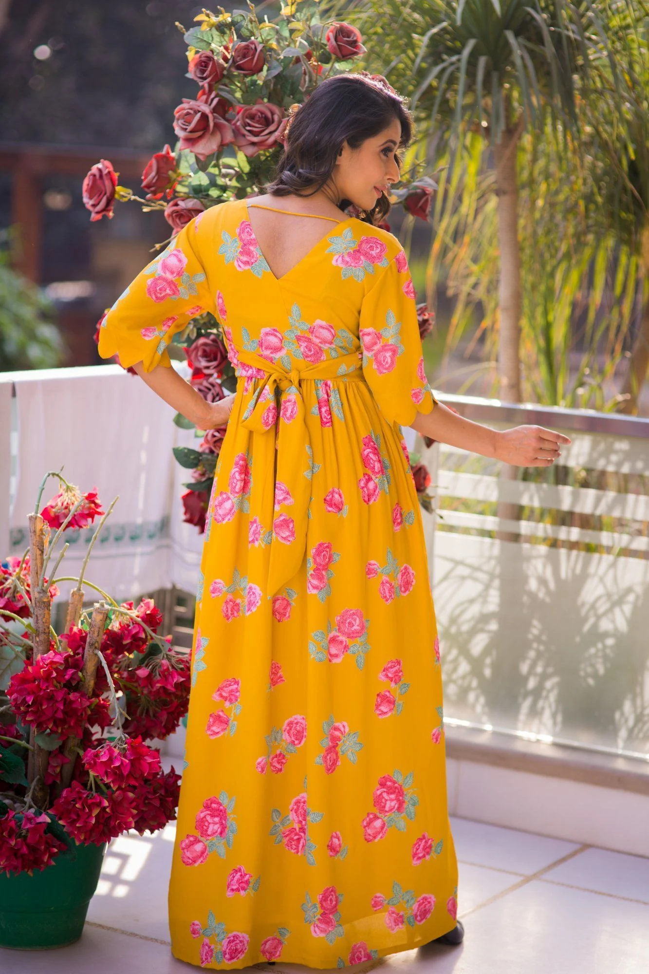 Fresh Blossom Mustard Maternity & Nursing Crepe Wrap Dress - Chenance