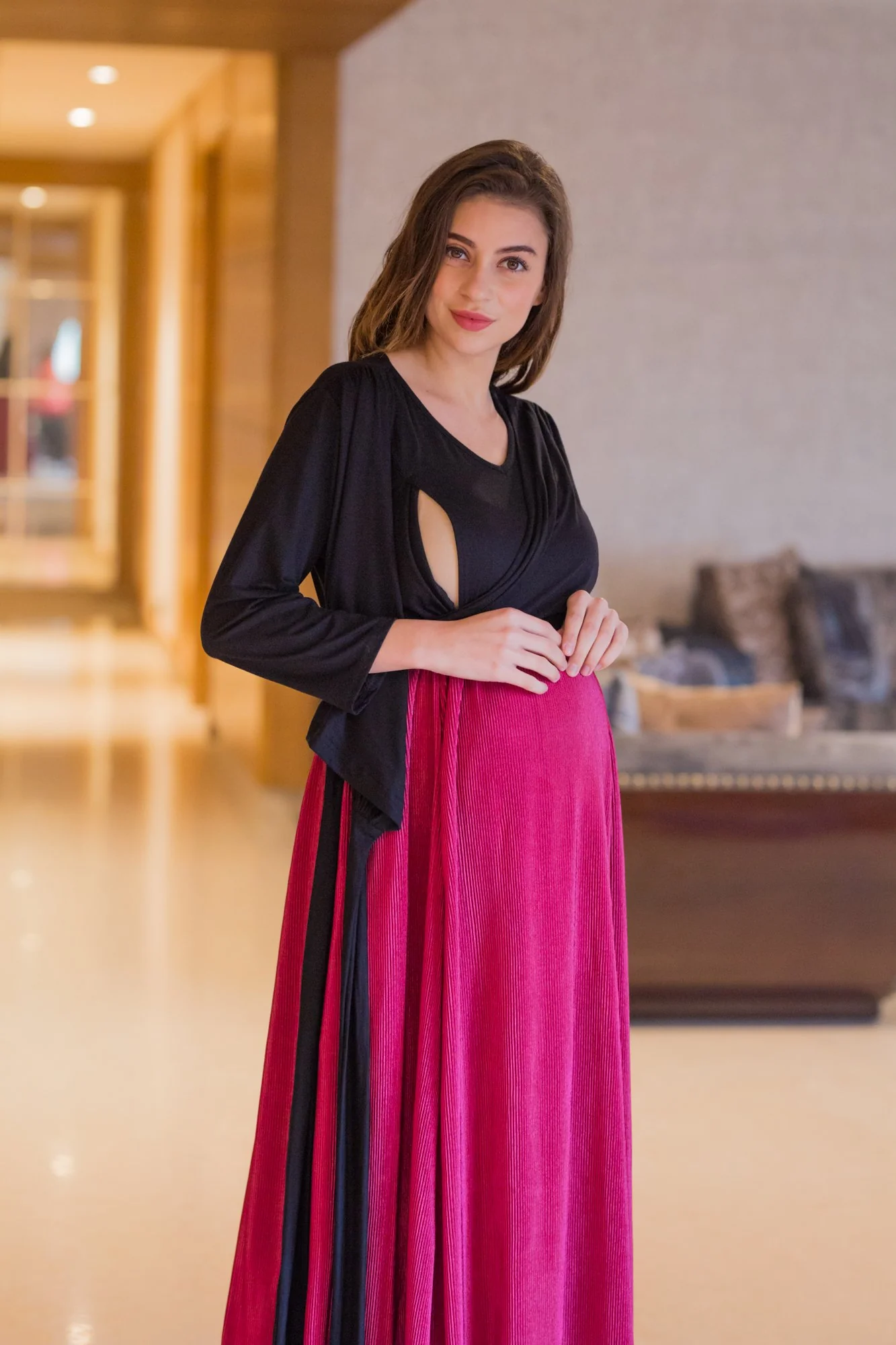 Luxe Rose Pleated & Nursing Wrap Dress - Chenance