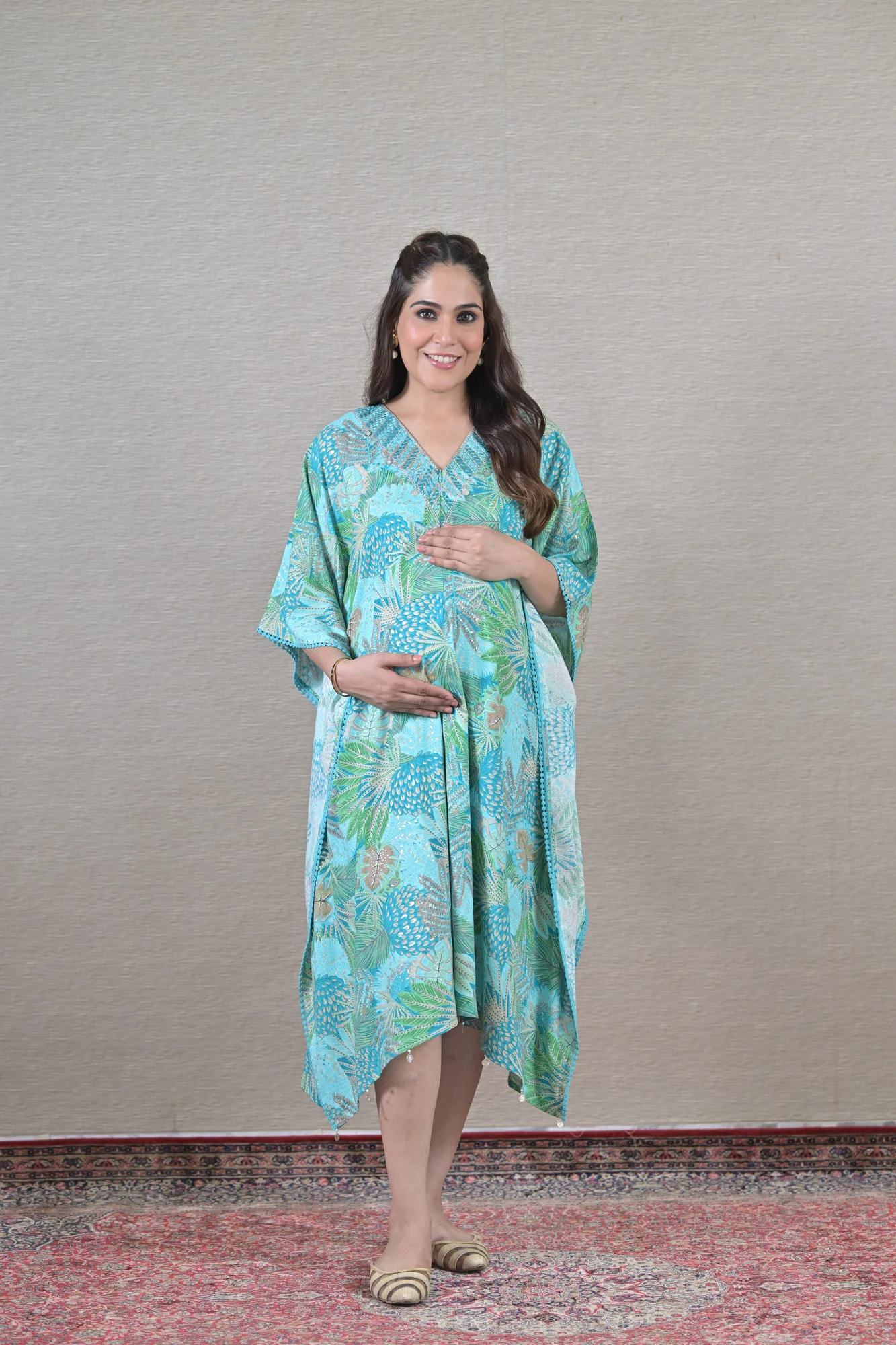 Mint Leafy Maternity & Nursing Kaftan (100% Cotton) - Chenance