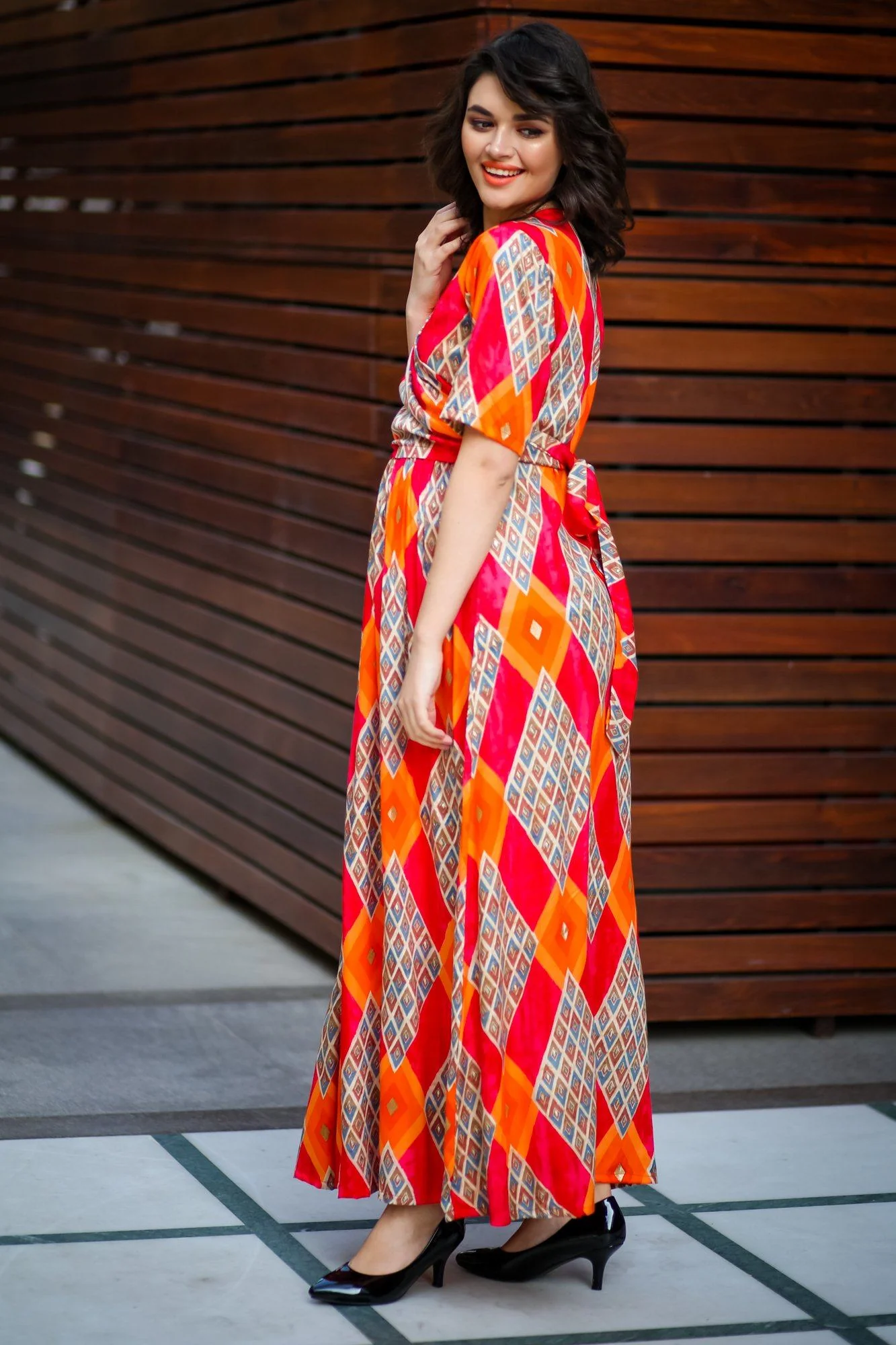 Trinity Orange Maternity & Nursing Wrap Dress - Chenance