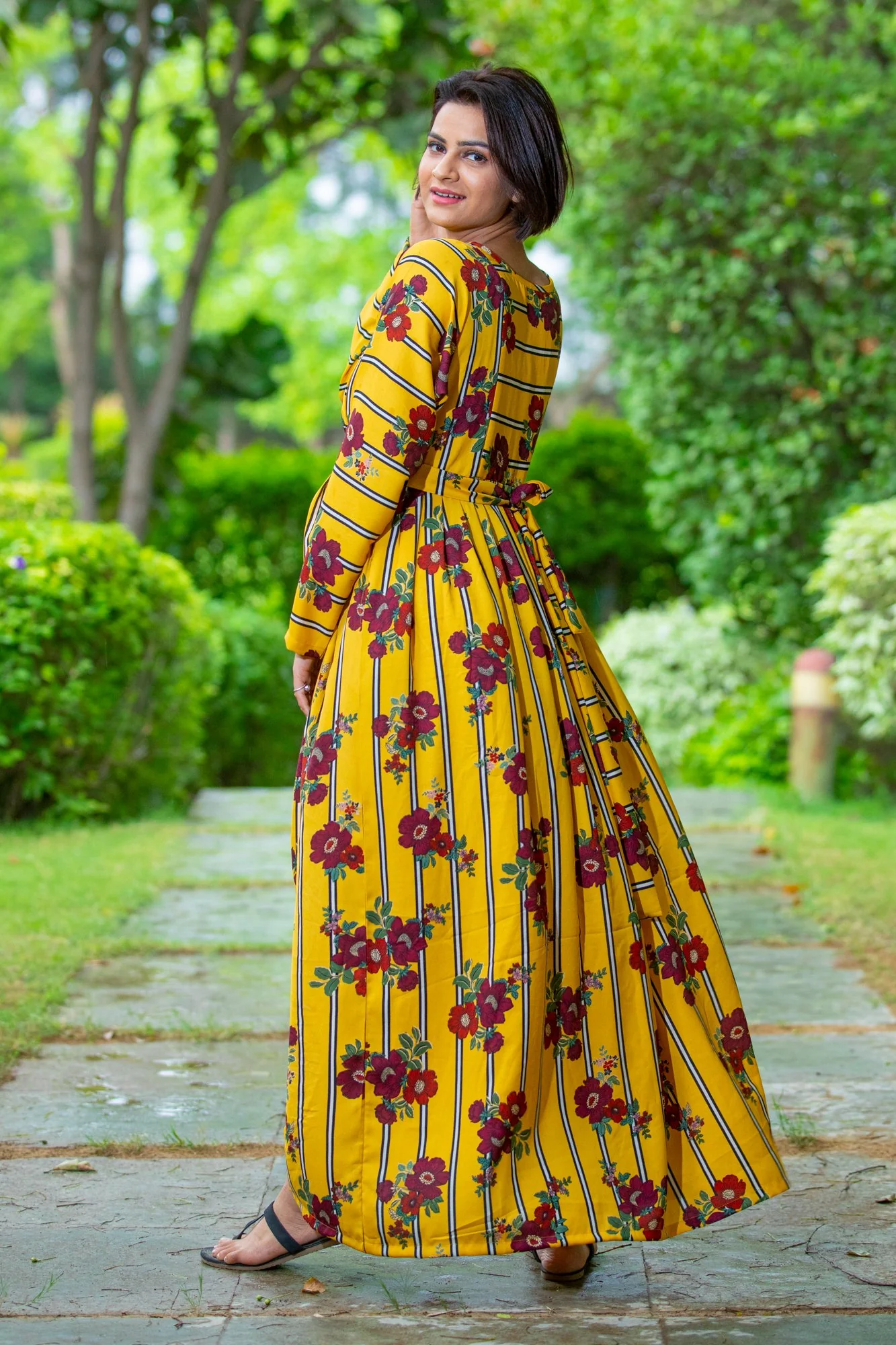 Honey Floral Striped Maternity & Nursing Dress - Chenance