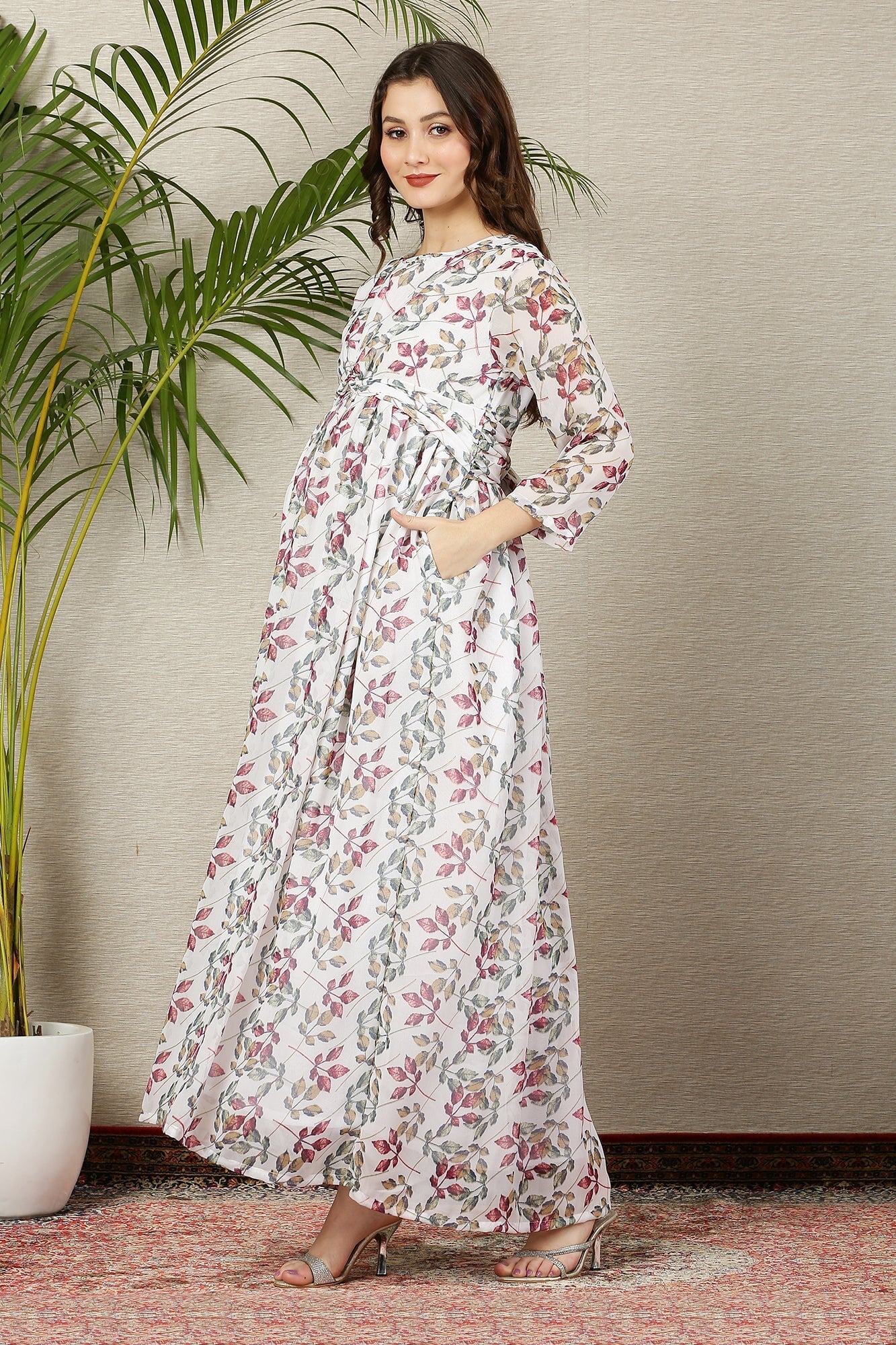 Pristine White Tropical Maternity Knot Dress - Chenance