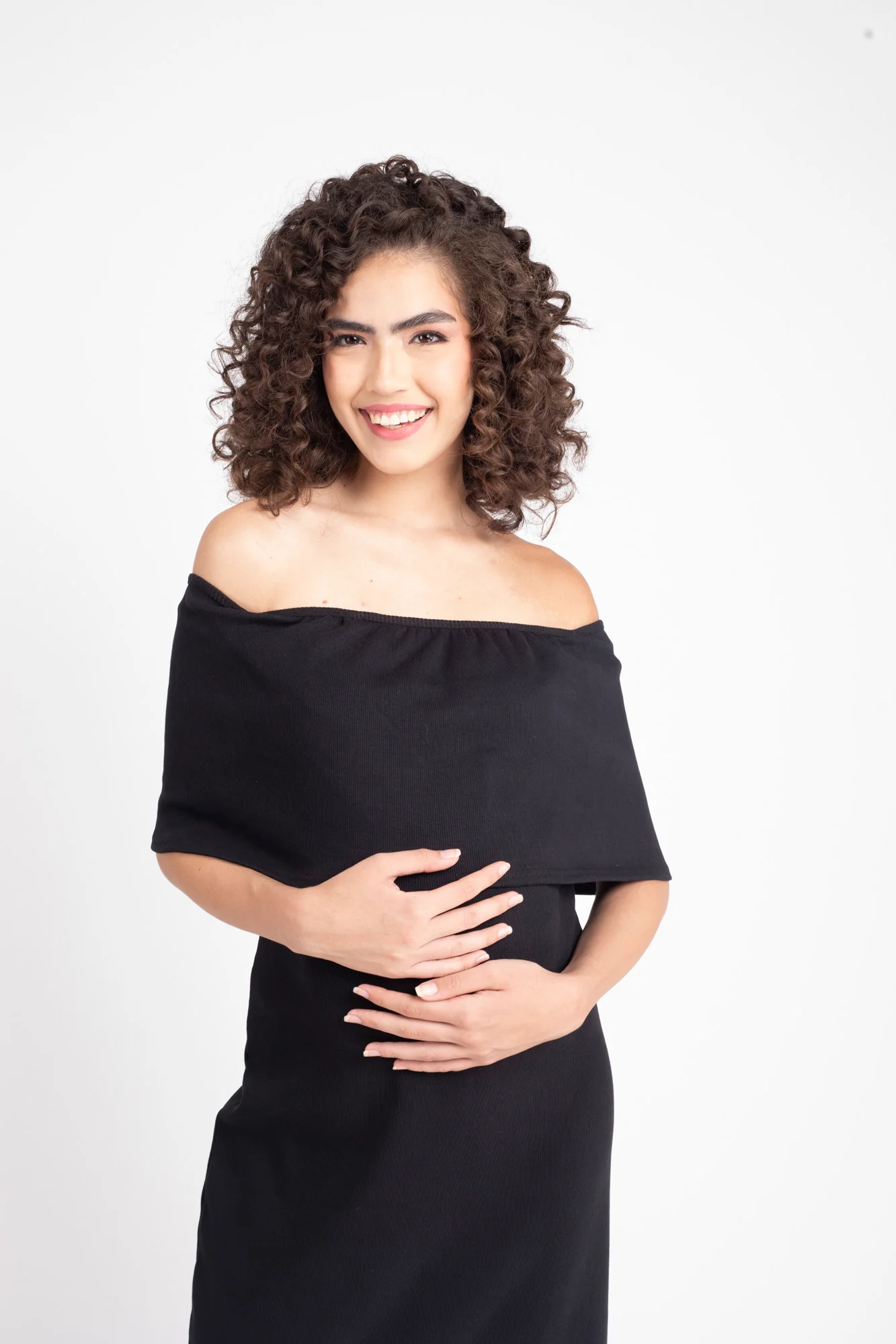 Glamorous Ribbed Black Maternity Bodycon Off-Shoulder Dress - Chenance