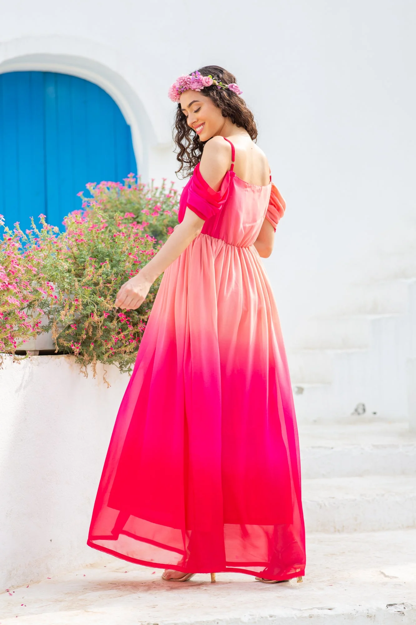 Luxe Graceful Flamingo Off-Shoulder Maternity Photoshoot Gown - Chenance